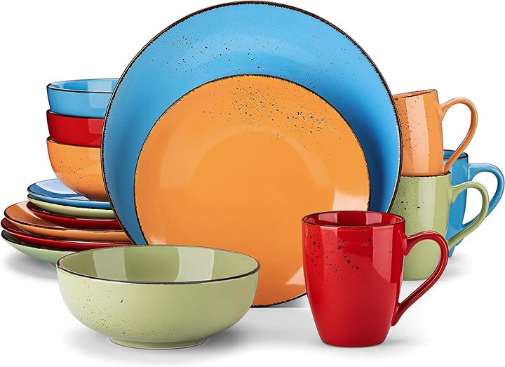 Dinnerware Set 16 pieces Colorful Set for 4 Stoneware Spray Spot Patterned