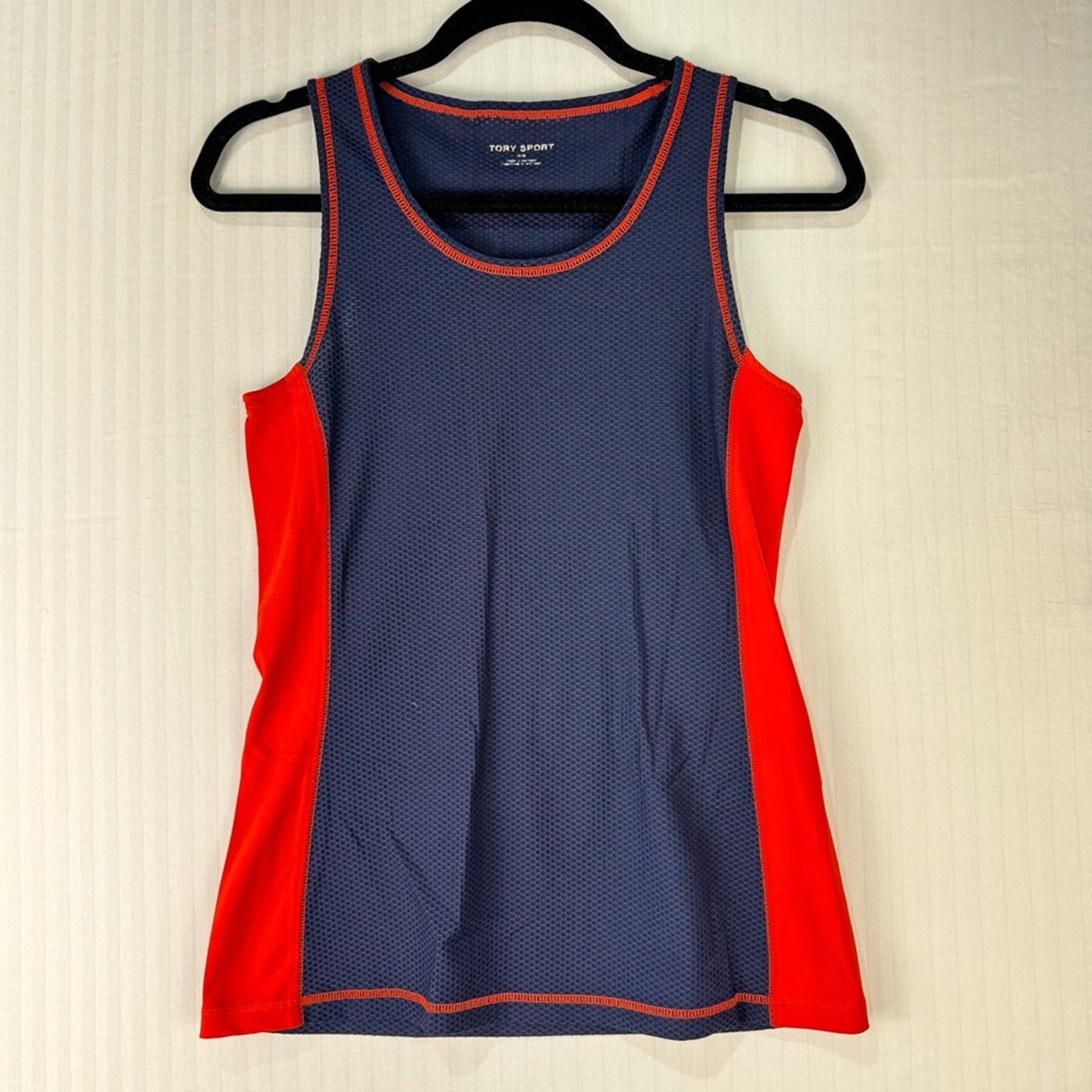 Tory Burch Sport Navy Blue & Red Fitted Mesh Tank Top Medium Luxury Sportswear