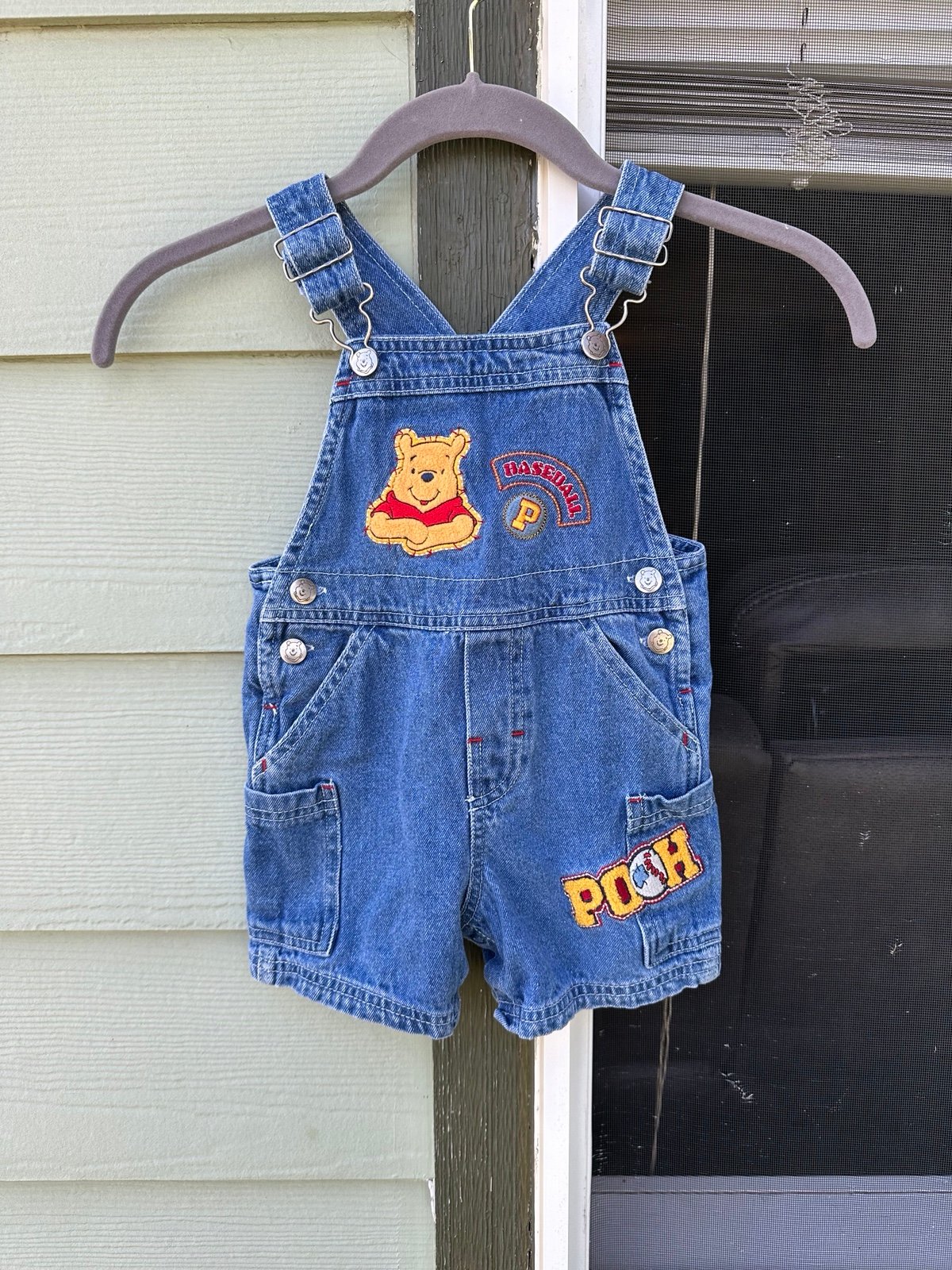 Vintage 1990s Disney Winnie the Pooh denim baseball character overalls