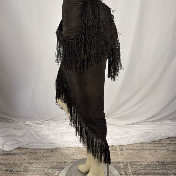 Antique 1910 1920’s Plain Black Silk Piano Shawl WITH FLAWS 60”X64”