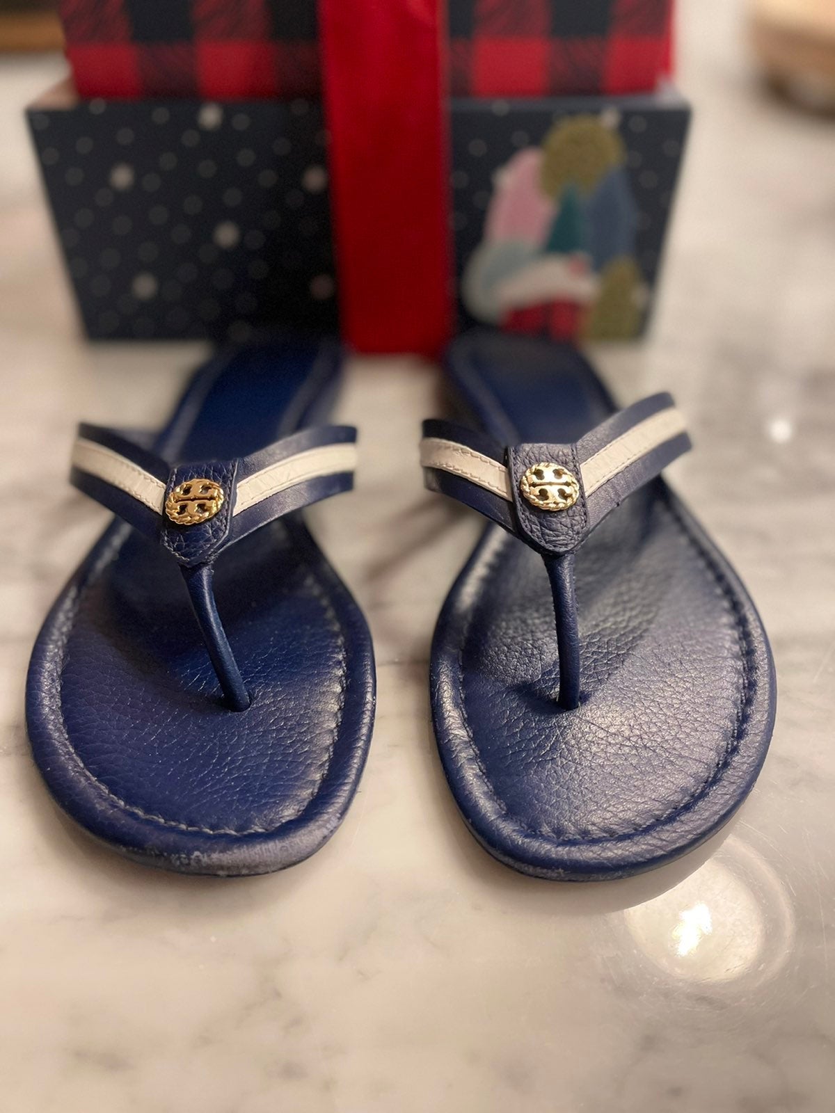 Tory Burch Navy Sea/White Maritime Sandals Sz 7M Retail 225