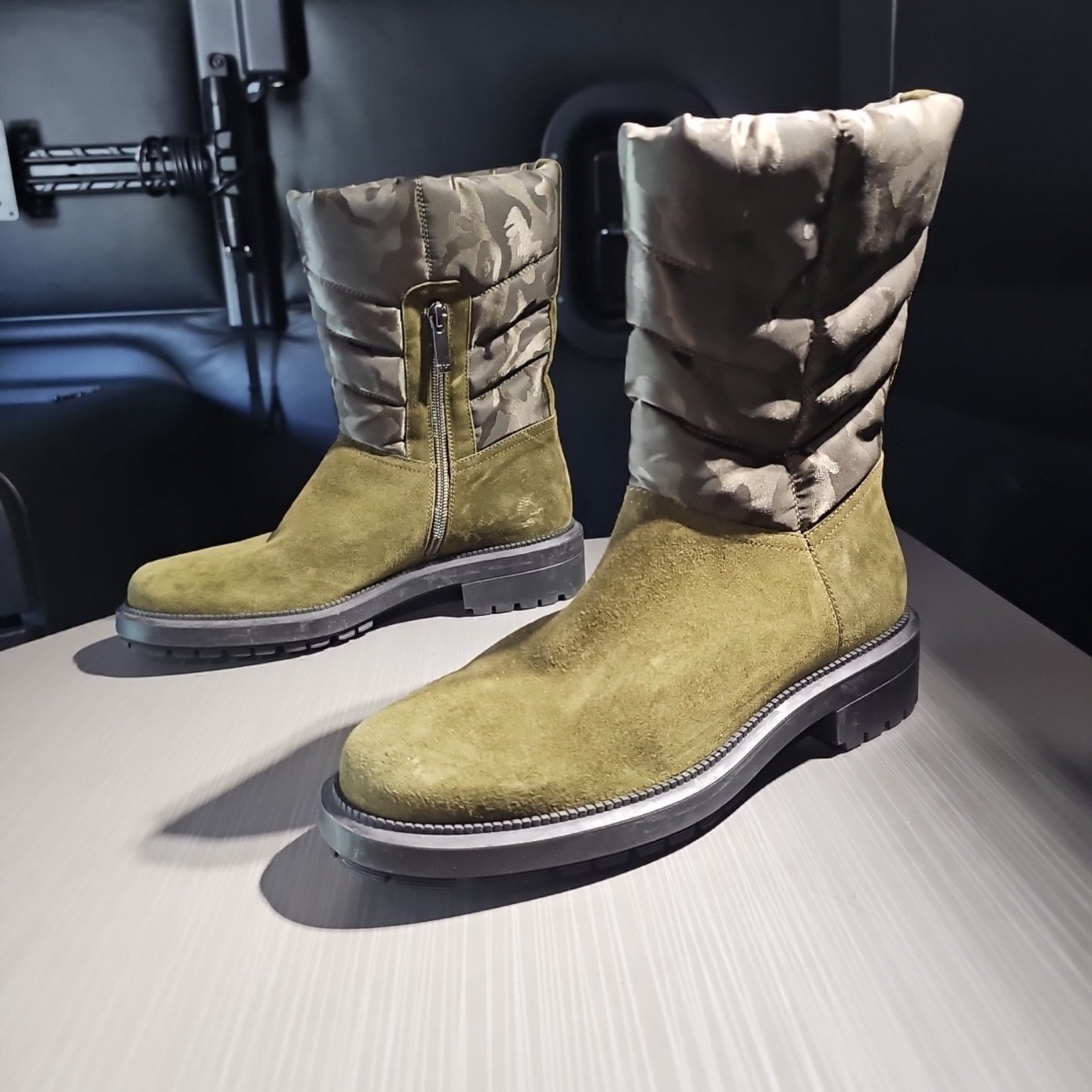 AQUATALIA Lori Waterproof Boots Olive Green Suede/Camo Nylon size 7 NWOB 650