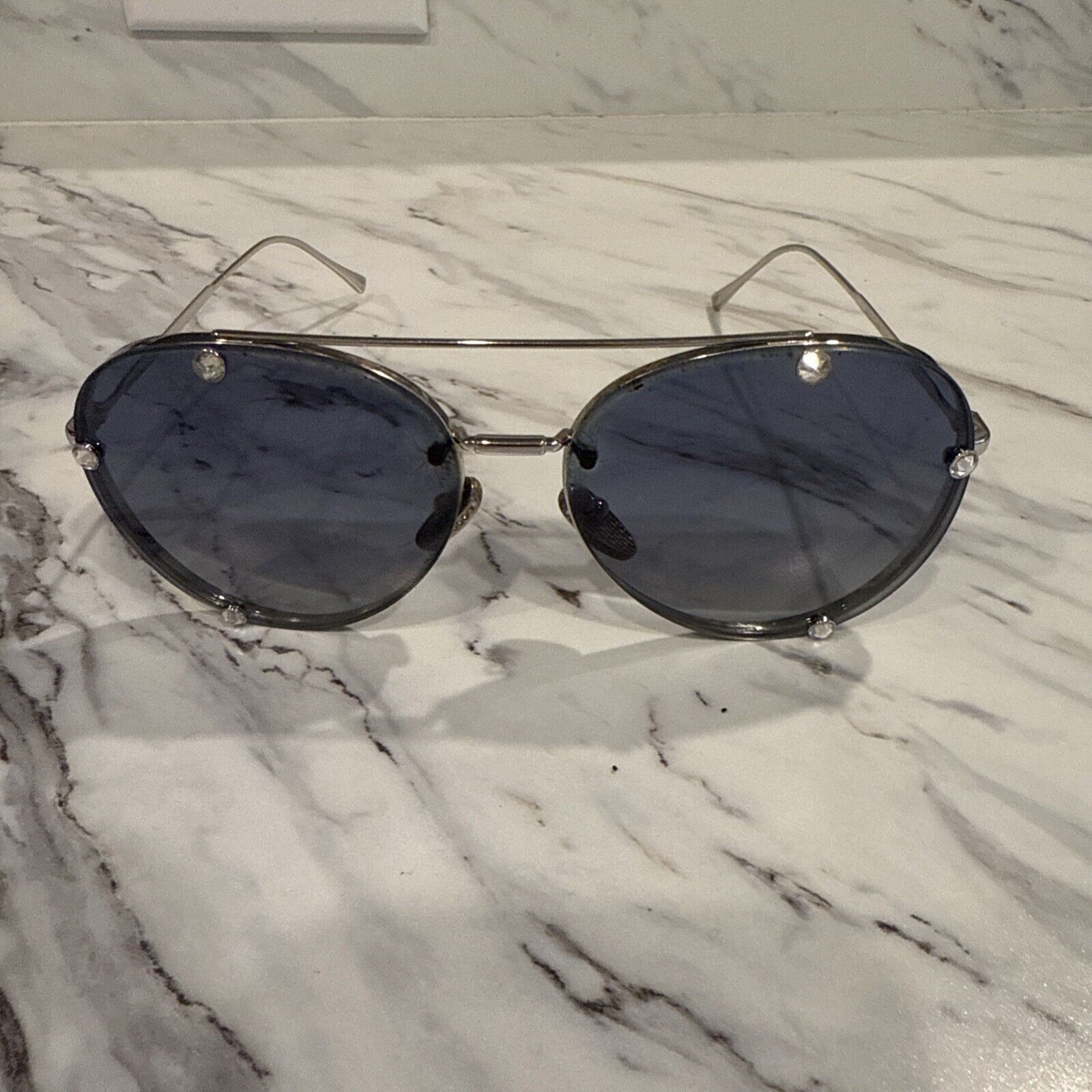 Authentic Valentino 2045 3065/87 Ruthenium Metal Pilot Sunglasses Grey Lens