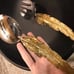 New in box Michael Aram gold feather serving set gold