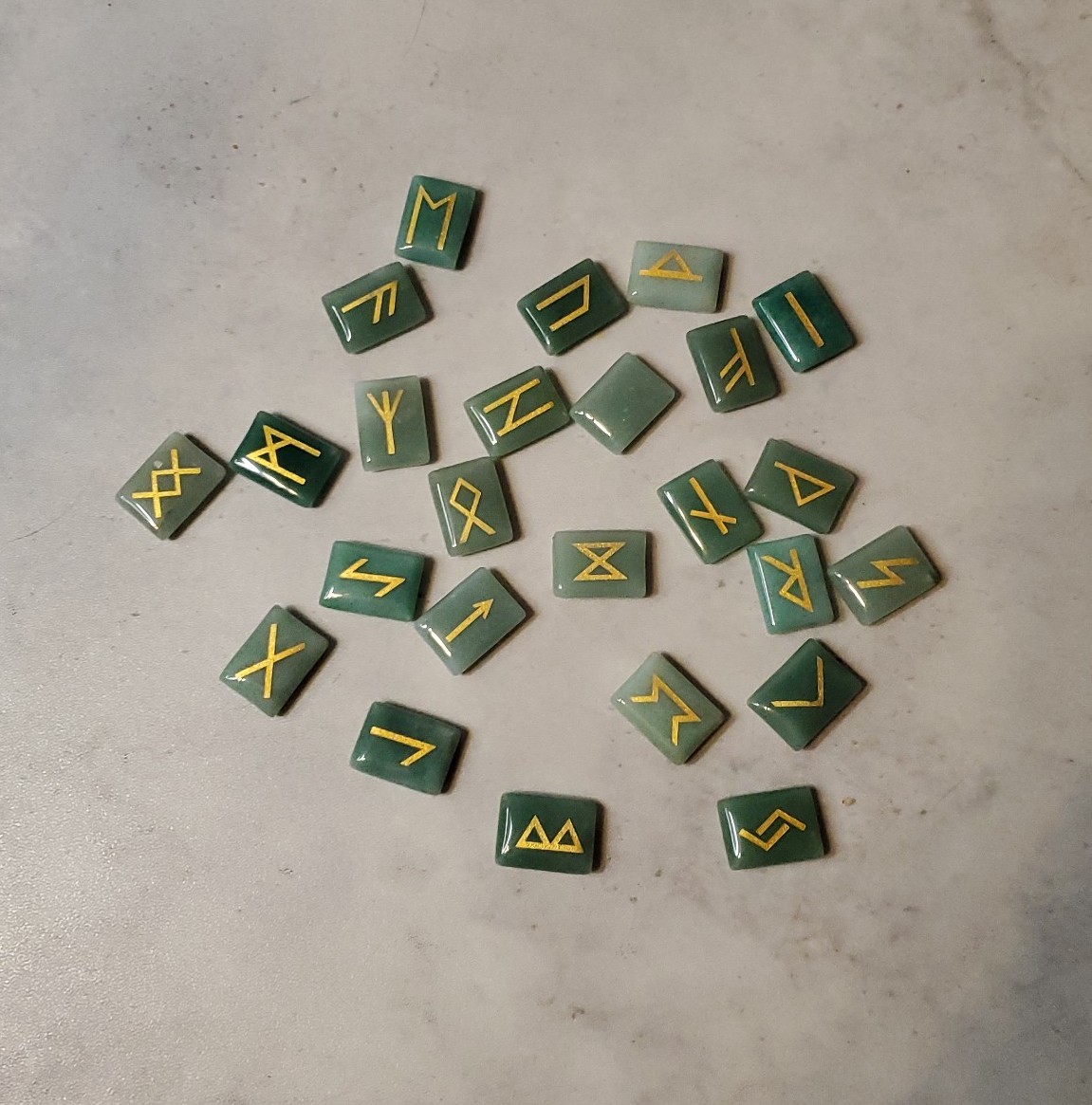 25pc Green Adventurine Rectangular Runes Set