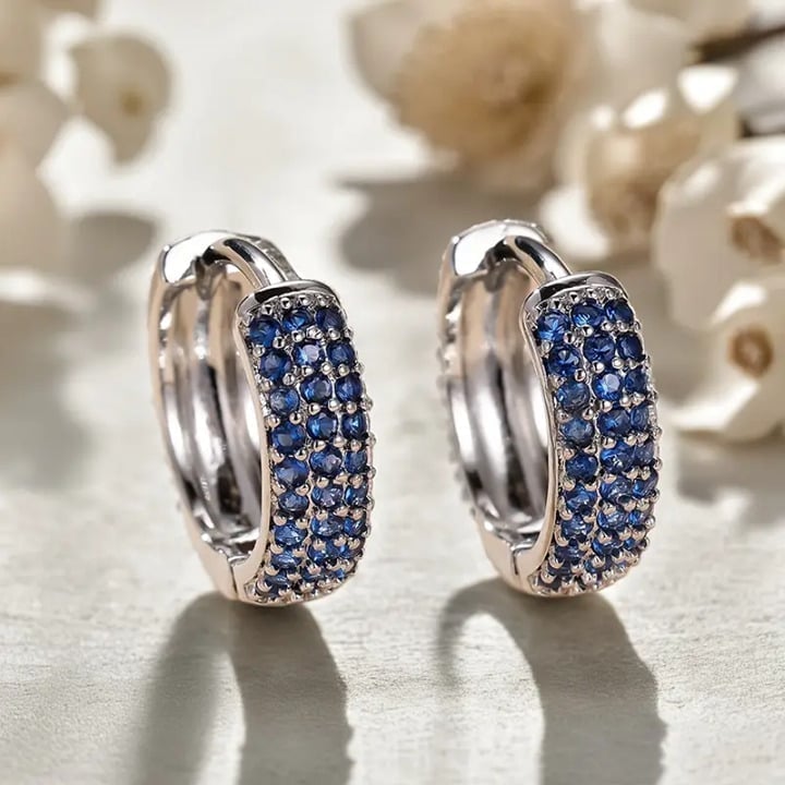 Sterling Silver Womens 1ct Blue Sappire Gemstone Small Hoop Earrings New Jewelry