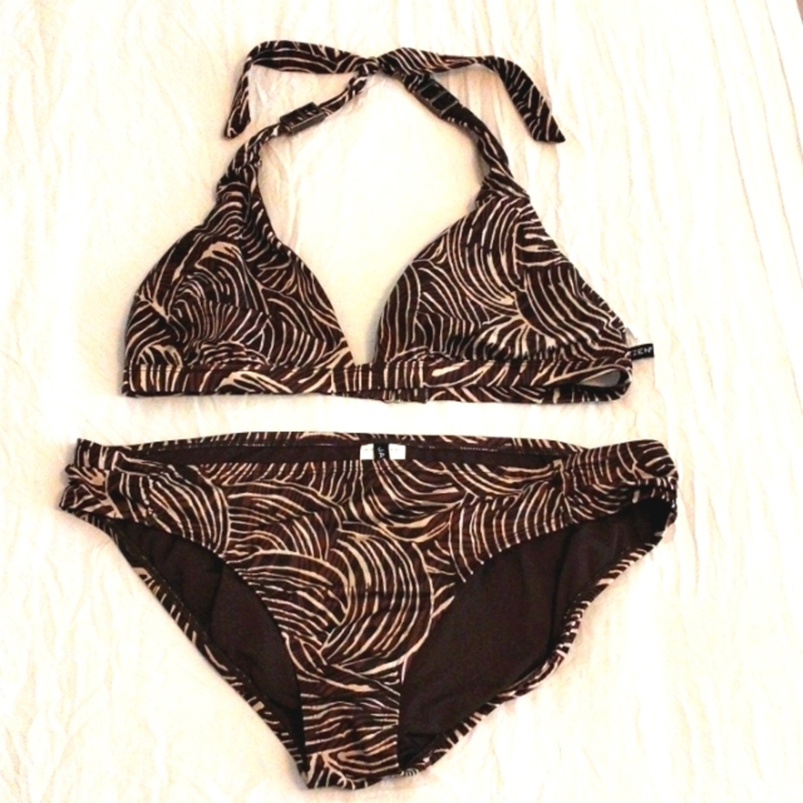 VNT Jantzen Bikini 2 Piece Size 14 Animal Print BROWN Triangle Top Bathing Suit