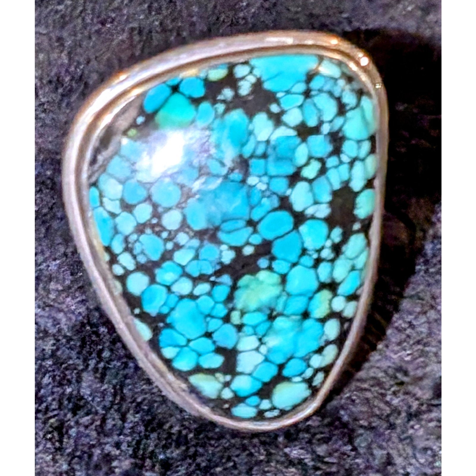 Womens 925 Sterling Silver Large Spiderweb Turquoise Stone Statement Ring Size 8