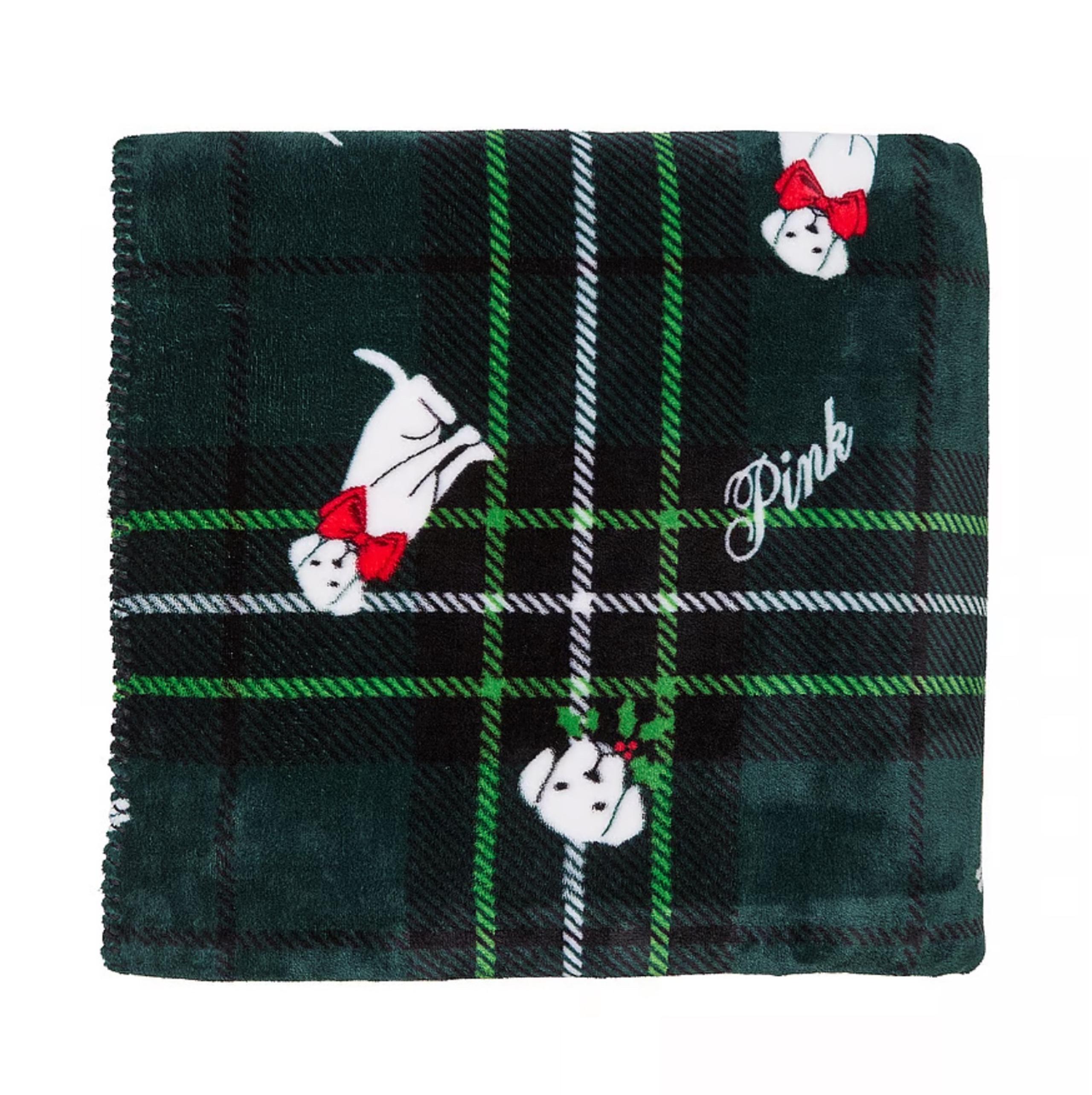 VICTORIA’S SECRET GREEN PLAID DOG 50”L X 60”W BLANKET BRAND NEW