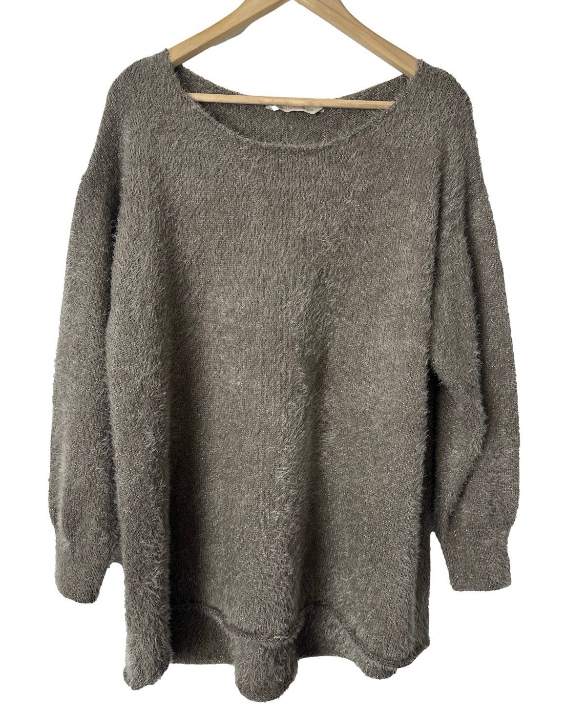 Soft Surroundings Eyelash Knit Tunic Sweater 1X Women Brown Hi Low Gold Threads