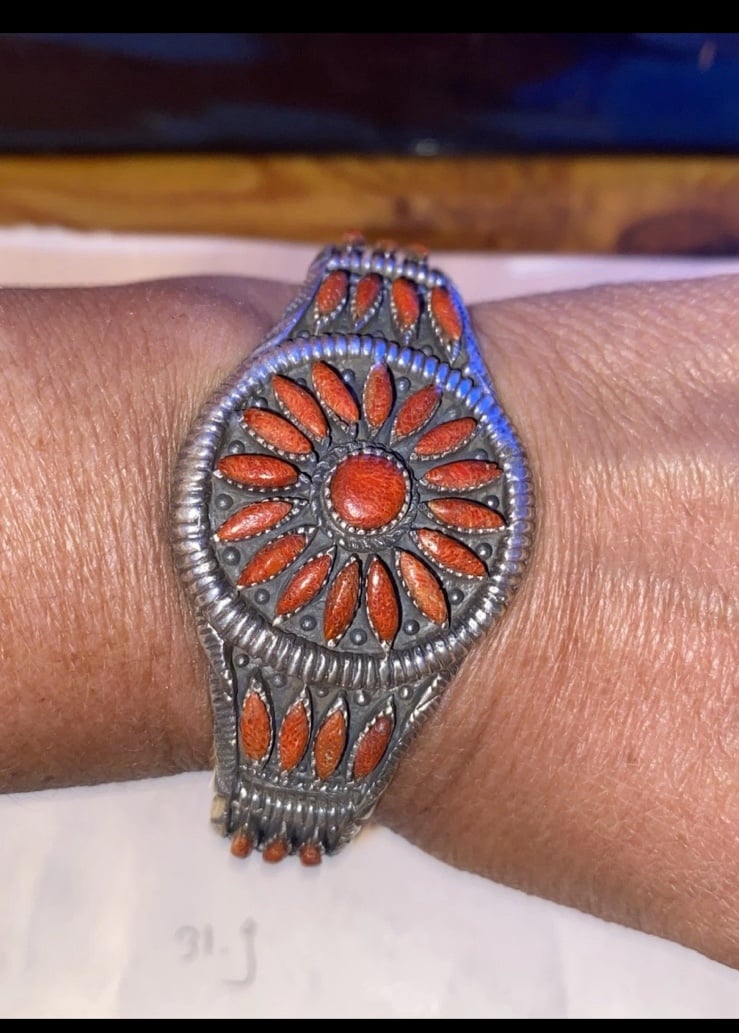 Sterling silver stunning coral cuff bracelet