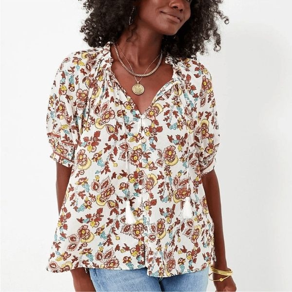 Cleobella Iris Floral Tassel Tie Blouse Enya NEW Size Large Boho