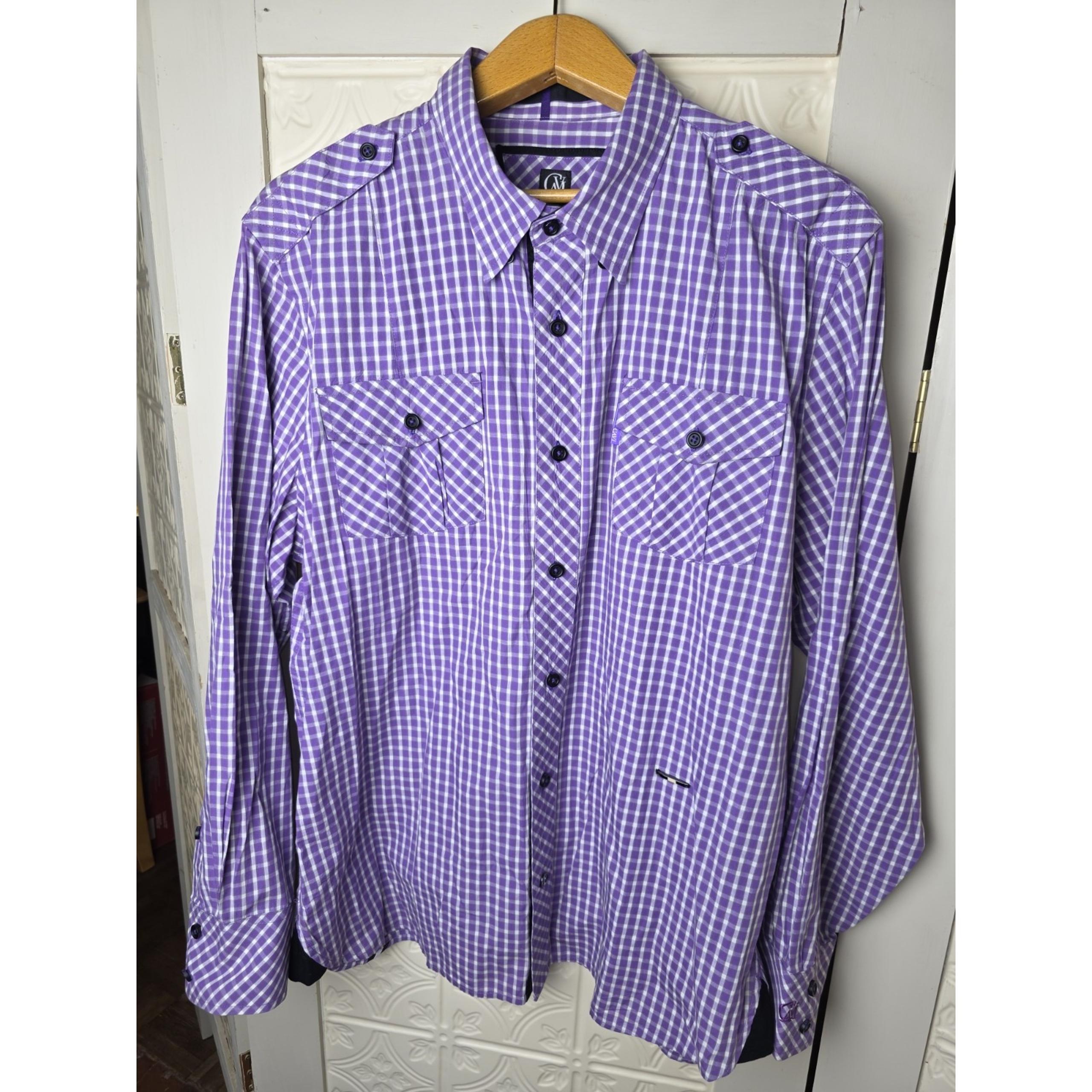 Cavi Shirt Mens 2XL Purplr Check Long Sleeve Button Down Collared Casual