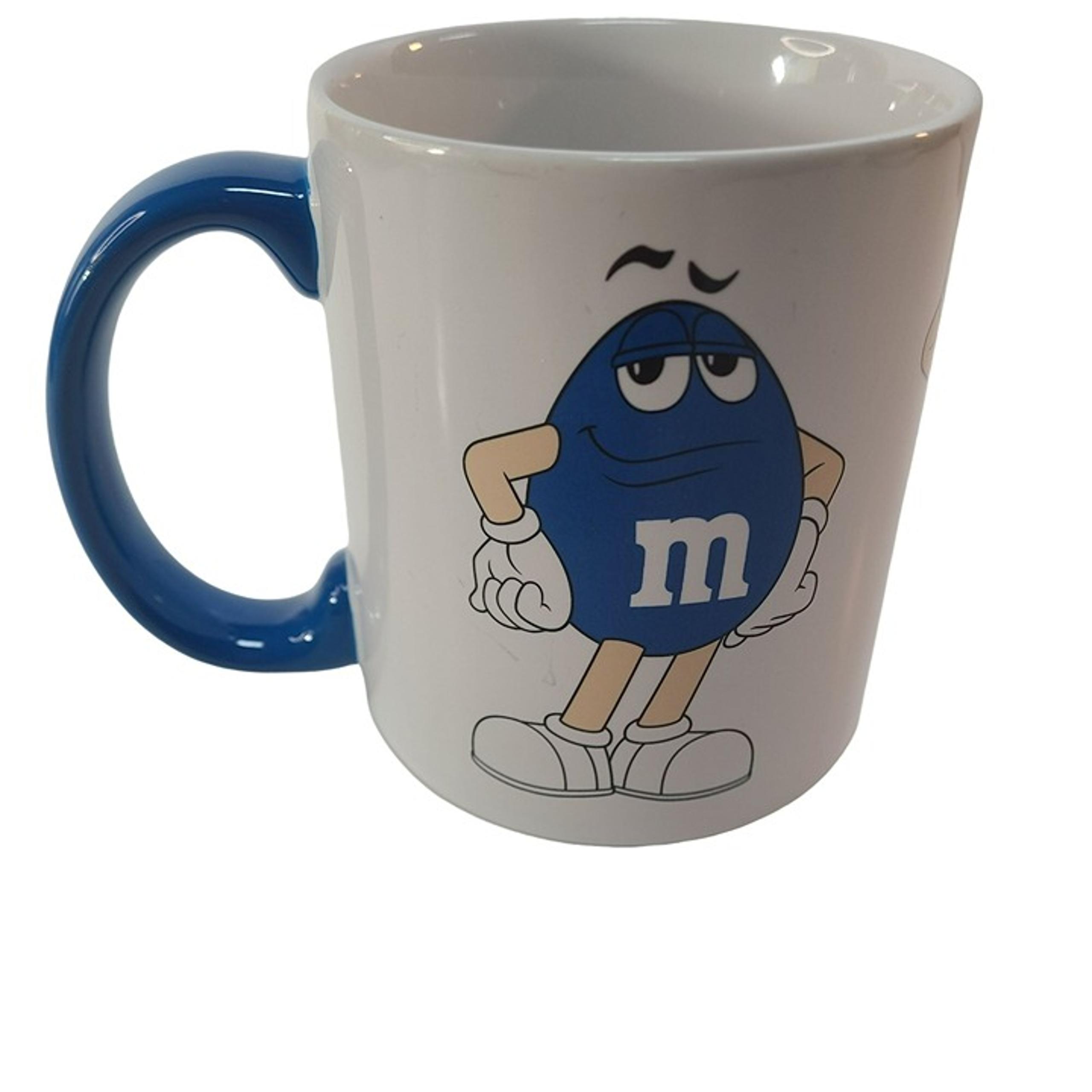 2012 M&M World Blue Ceramic Coffee Mug White Blue M&M 12 OZ