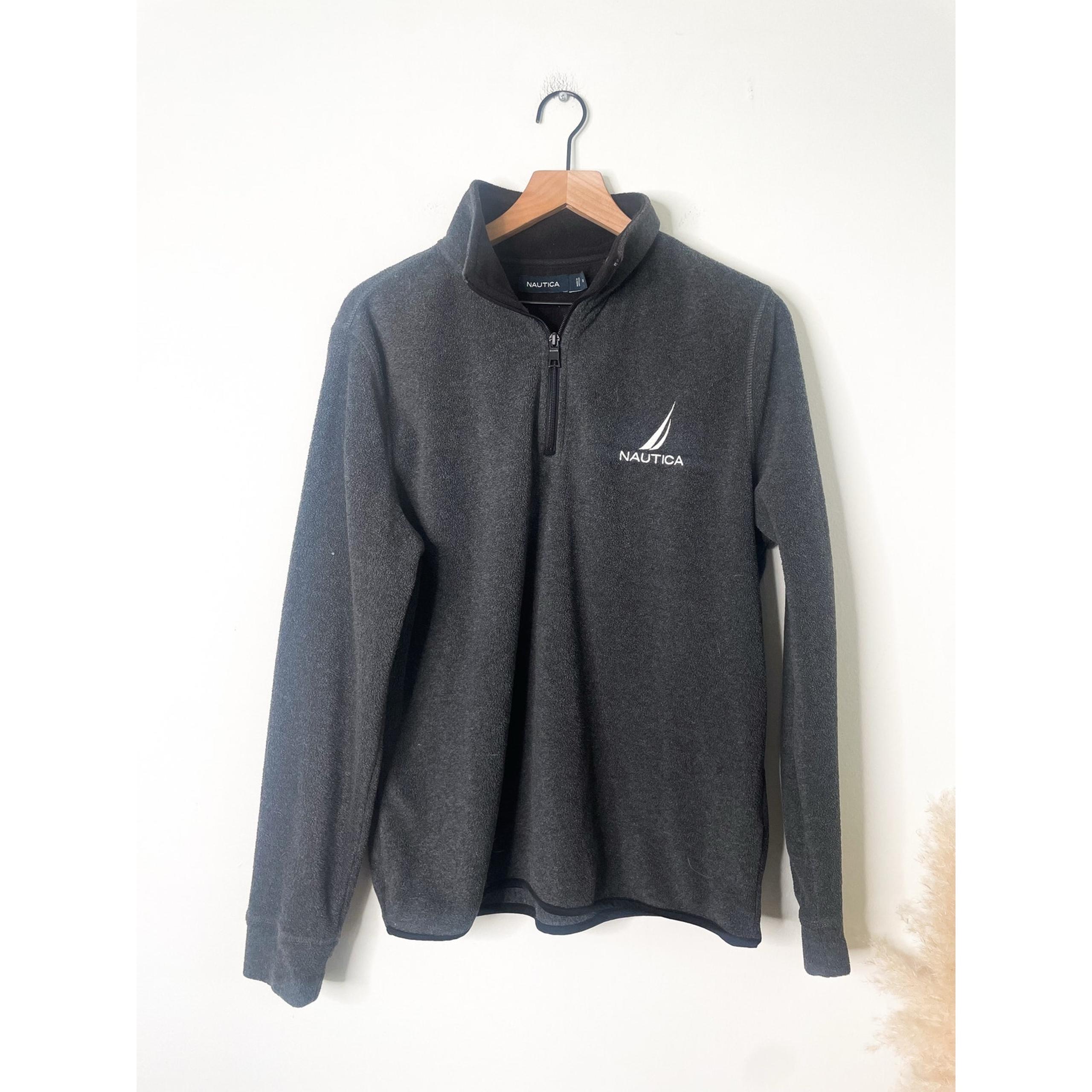 Nautica Mens Fleece Jacket Medium Gray 1/4 Zip Preppy Gorpcore Winter Casual
