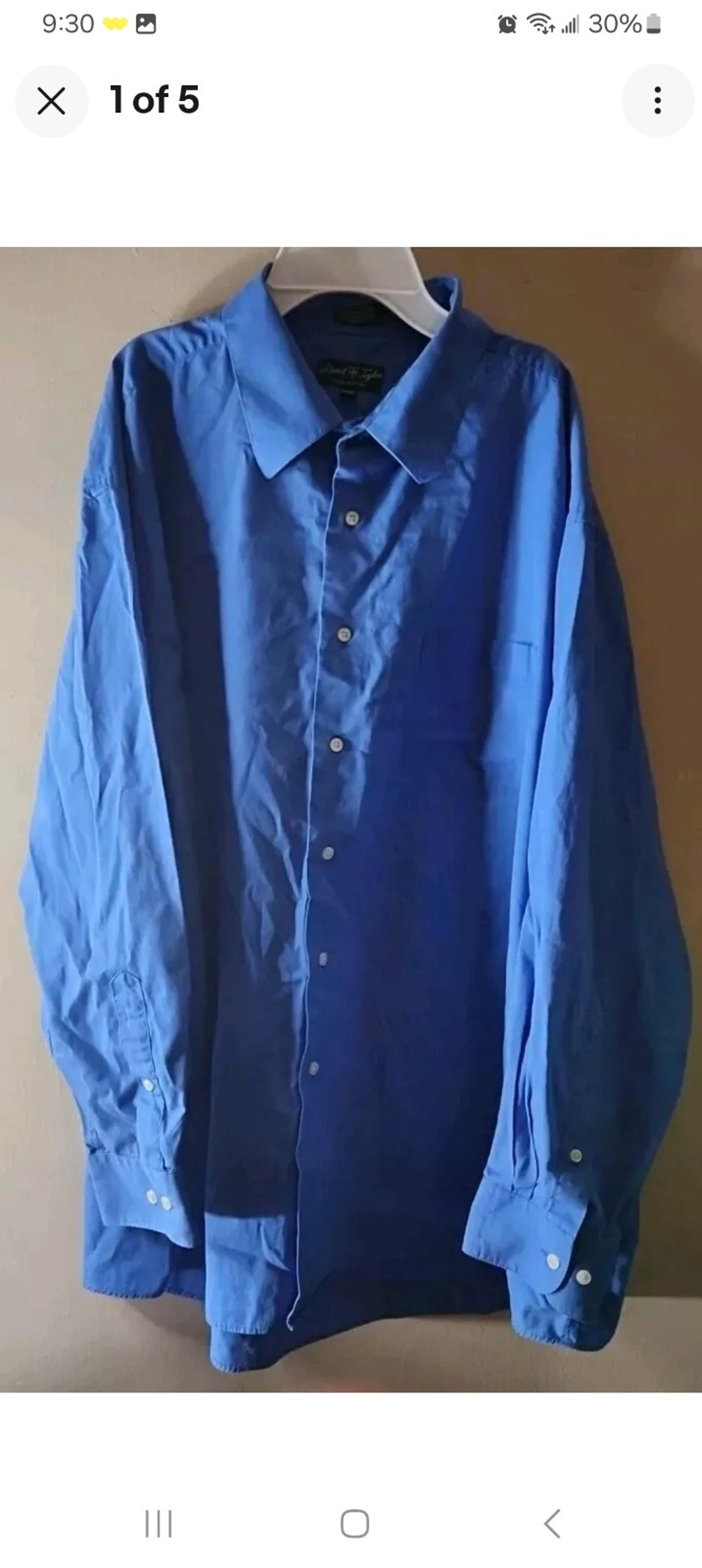 David Taylor Dress Shirt Mens Size 2XL Blue  Long Sleeve Collared Button Up