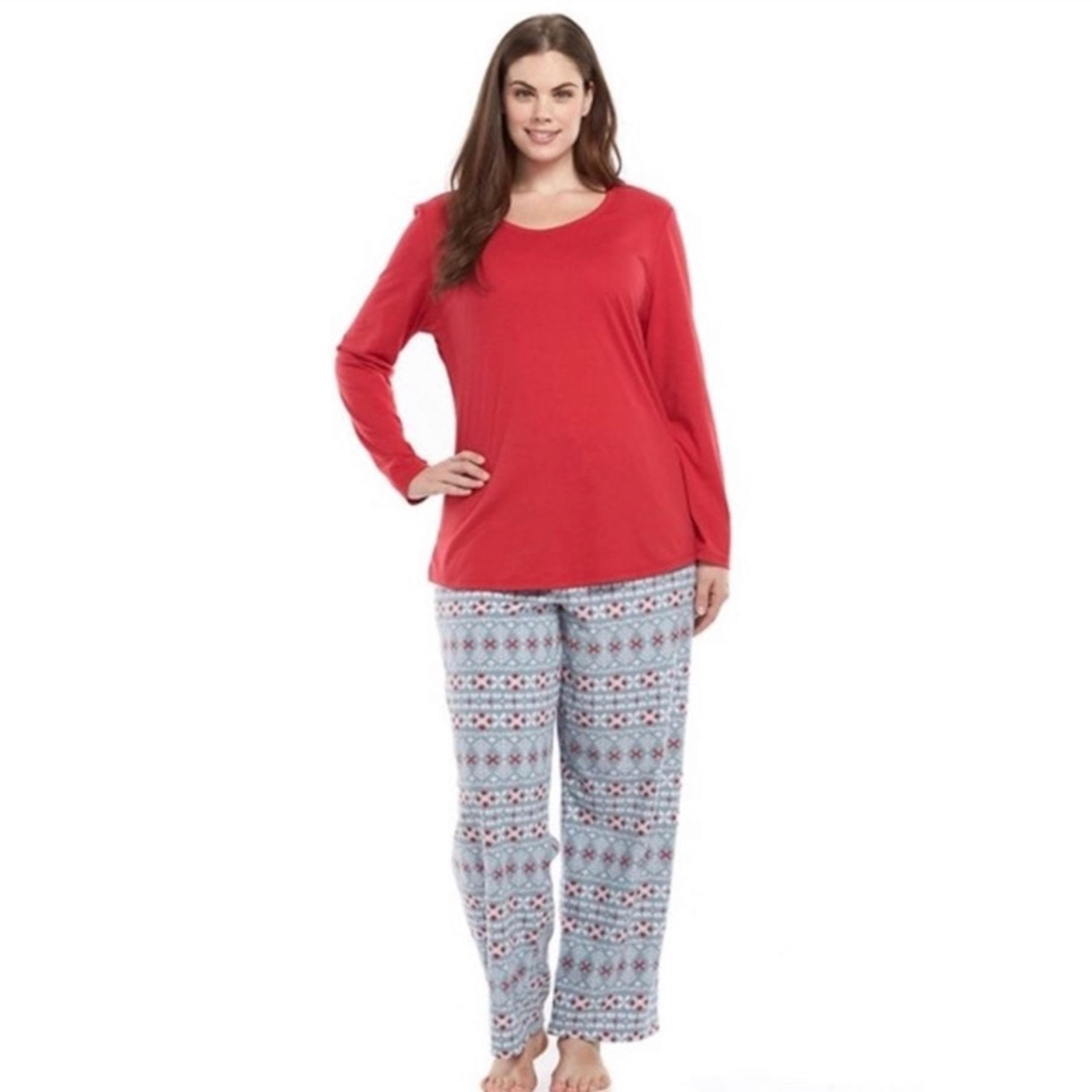 New Jockey Women’s Knit Top & Microfleece Pants Pajama Set - XLarge