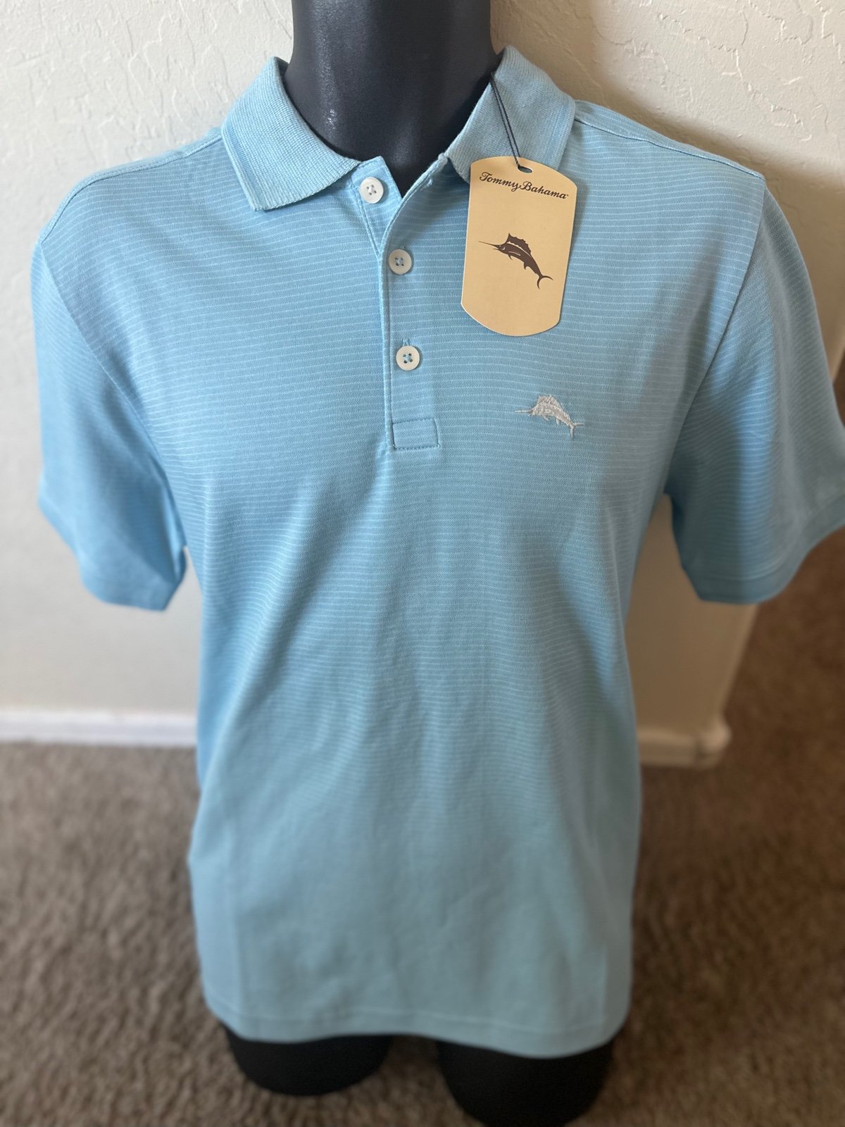 Tommy Bahama Men's Polo Shirt Air Blue Striped Size Small new