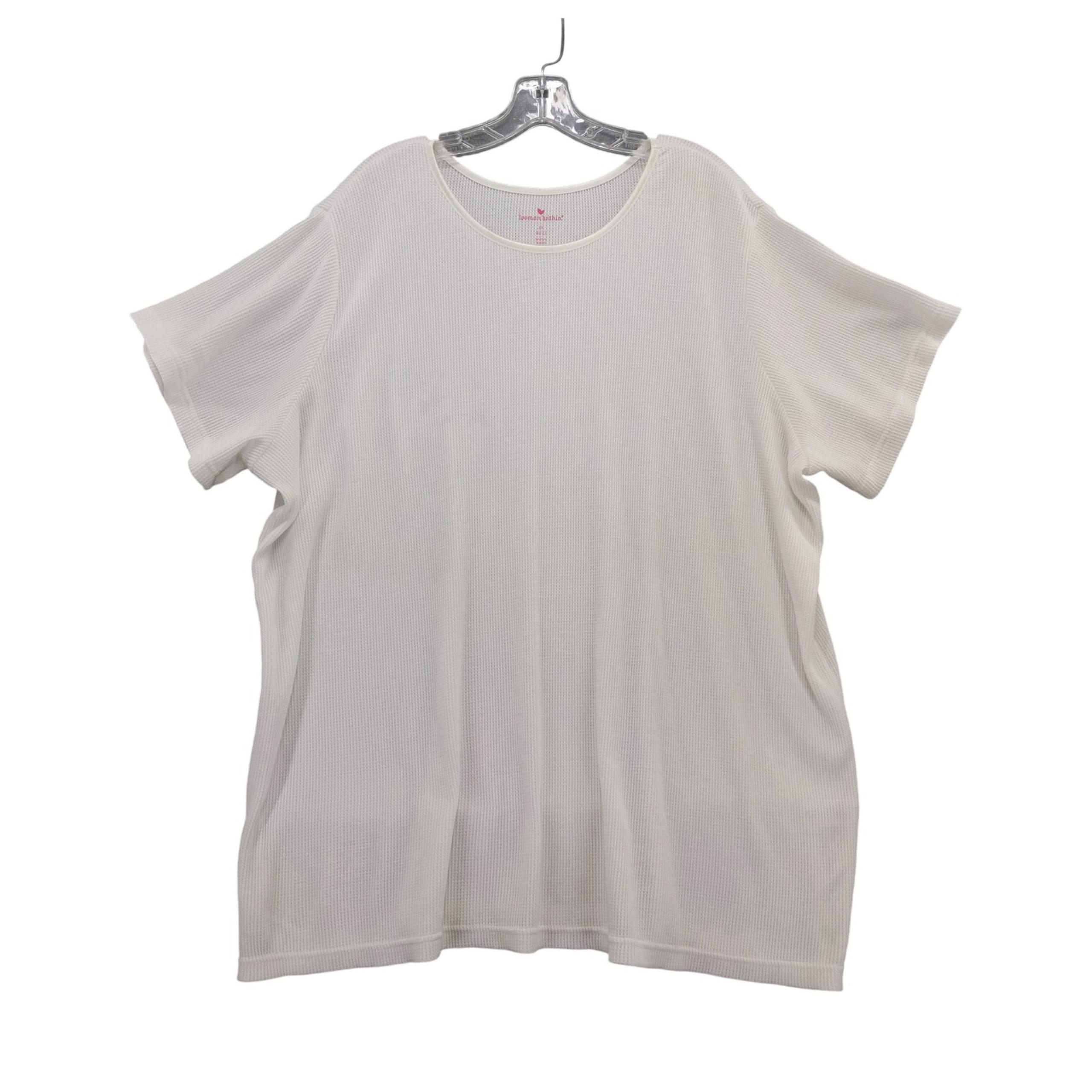 Woman Within Waffle Knit Top Short Sleeve Crew Neck White Plus Size 3X