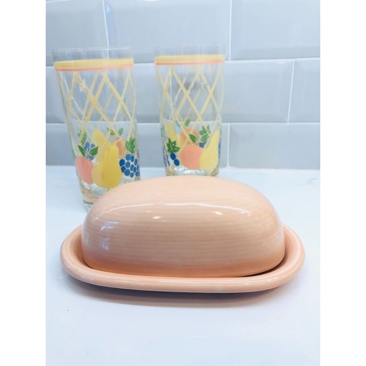 Signature Housewares Incorporated Butter Dish, Peachy Pink, Shabby Chic, RARE!!