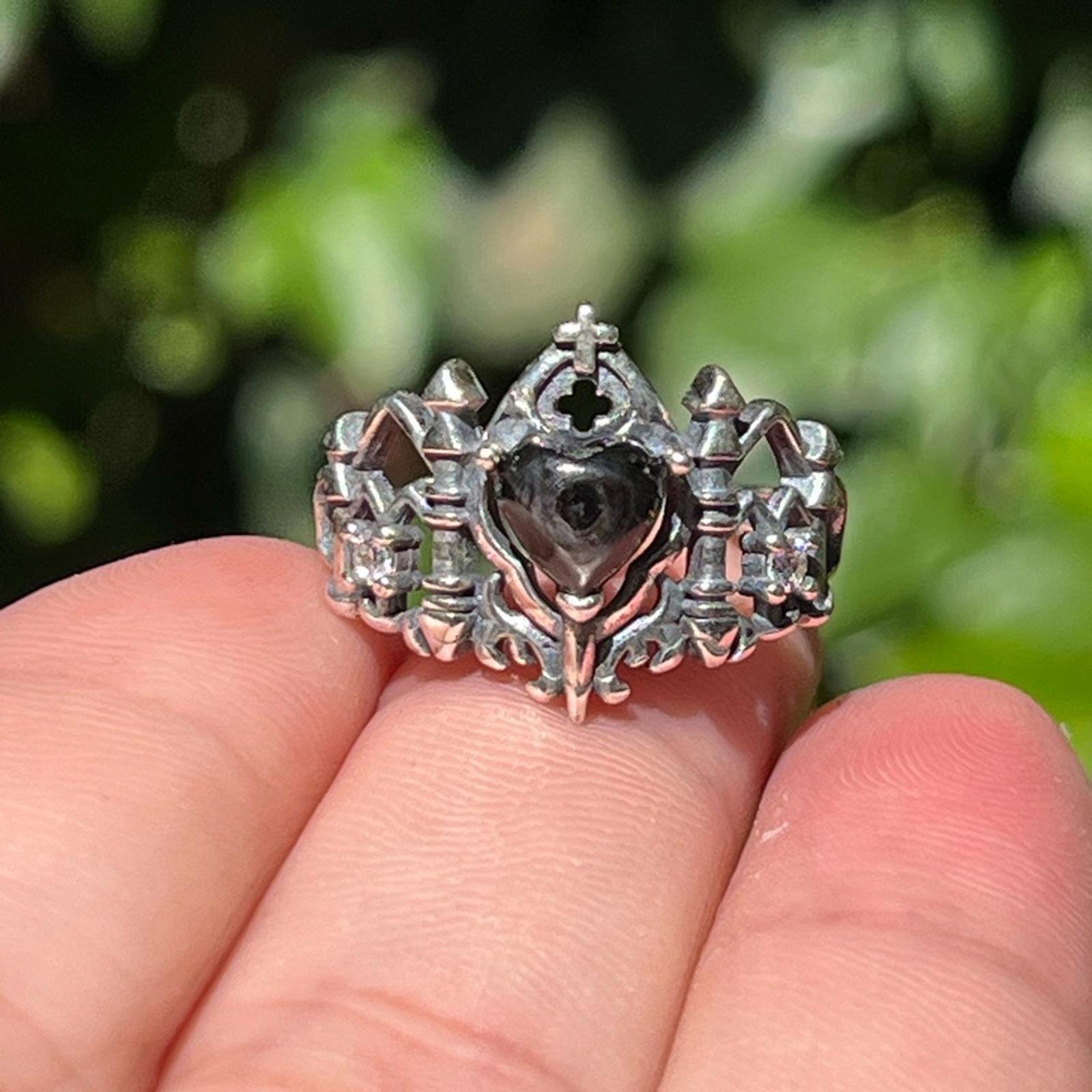 Sterling silver‎ gothic style adjustable hypersthene ring