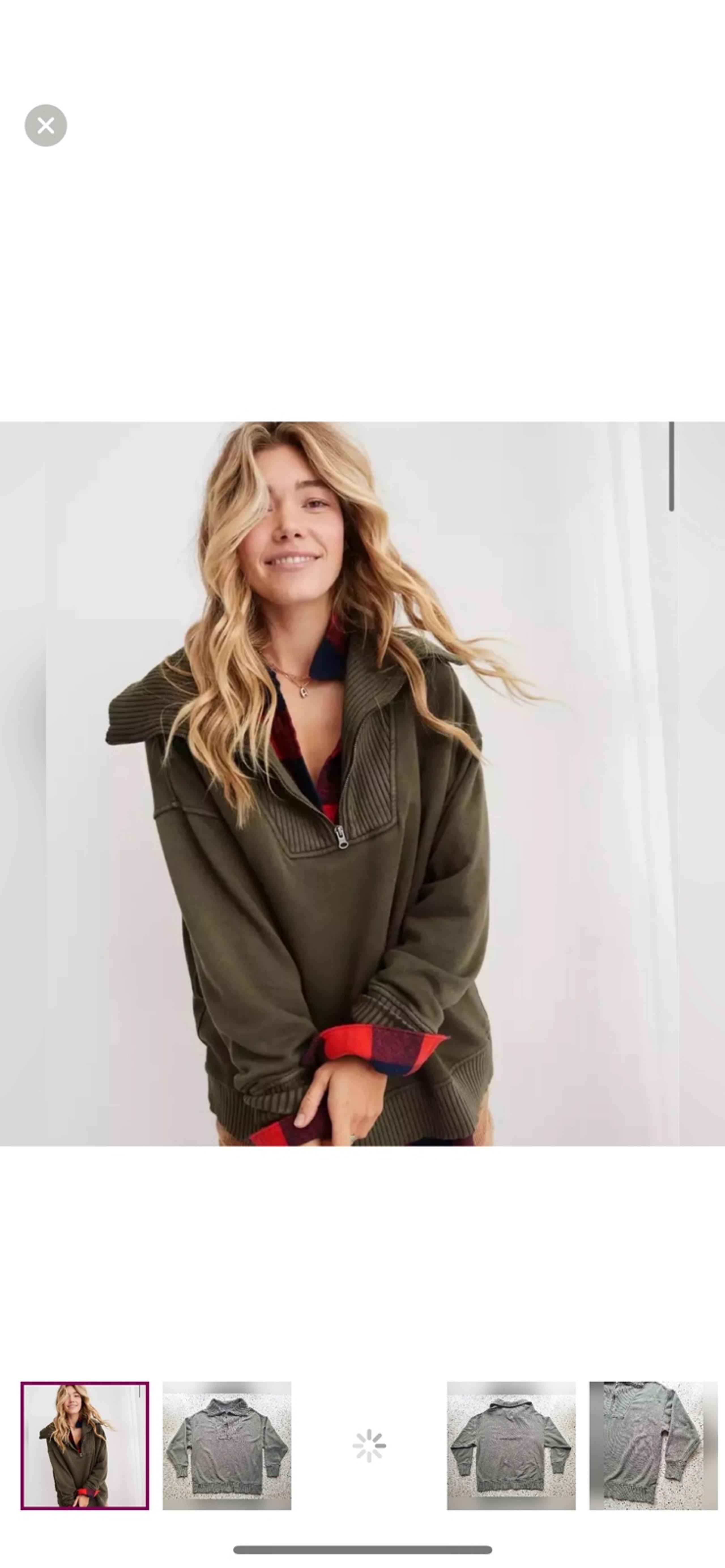 Aerie Womens Medium Down To Earth Oversized Quarter Zip Olive Green Sweatshirt