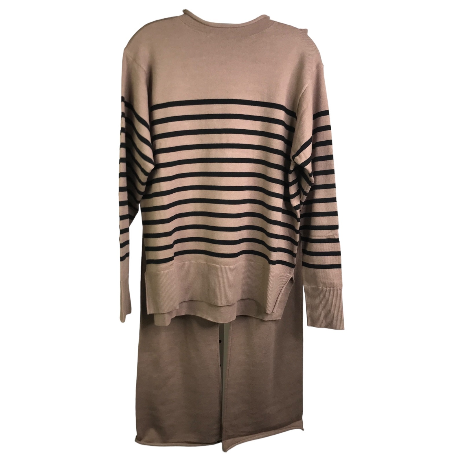 2 Piece Set Womens M Brown Striped Knit Pullover Sweater Wide Leg Pants