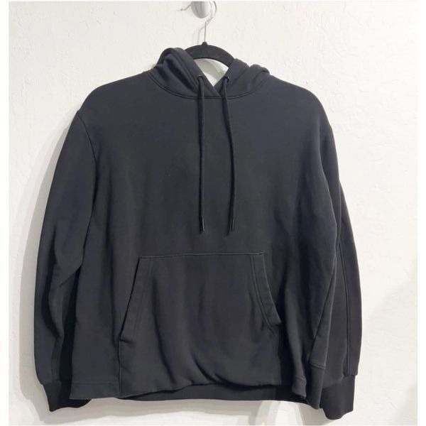 Athleta Womens Fleece Hoodie Pullover Pockets Size Small Black Cozy Active