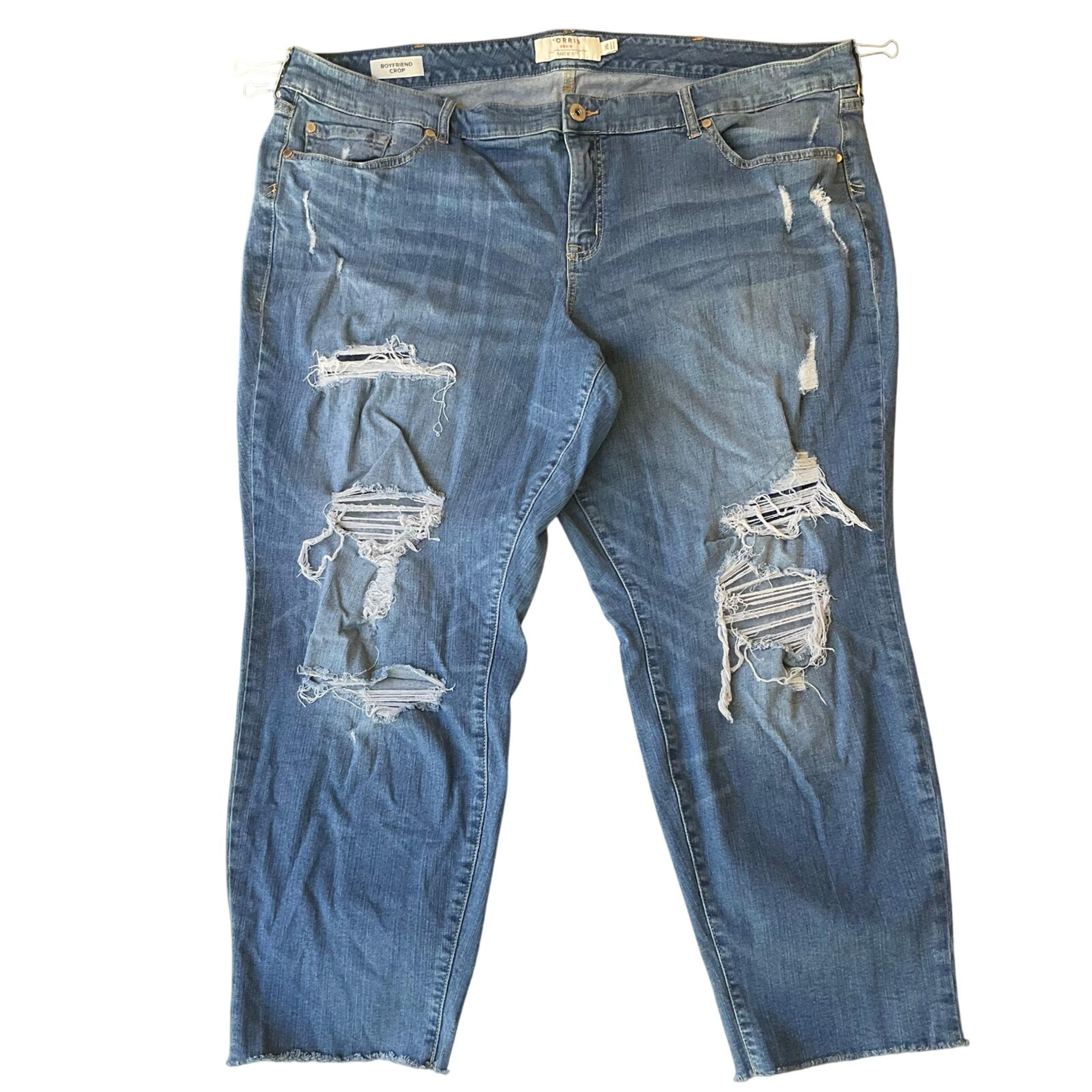 Torrid Women Skinny Jeans size 26 Blue Boyfriend Crop Mid Rise Ripped & Frayed