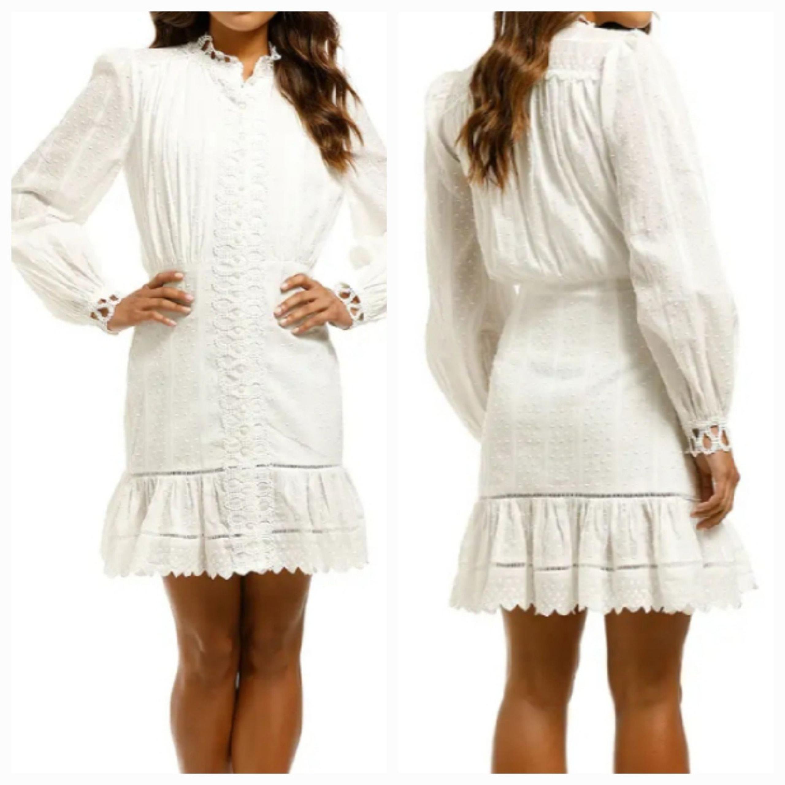 Azure White Lace Long Sleeve Button-Up Mini Dress