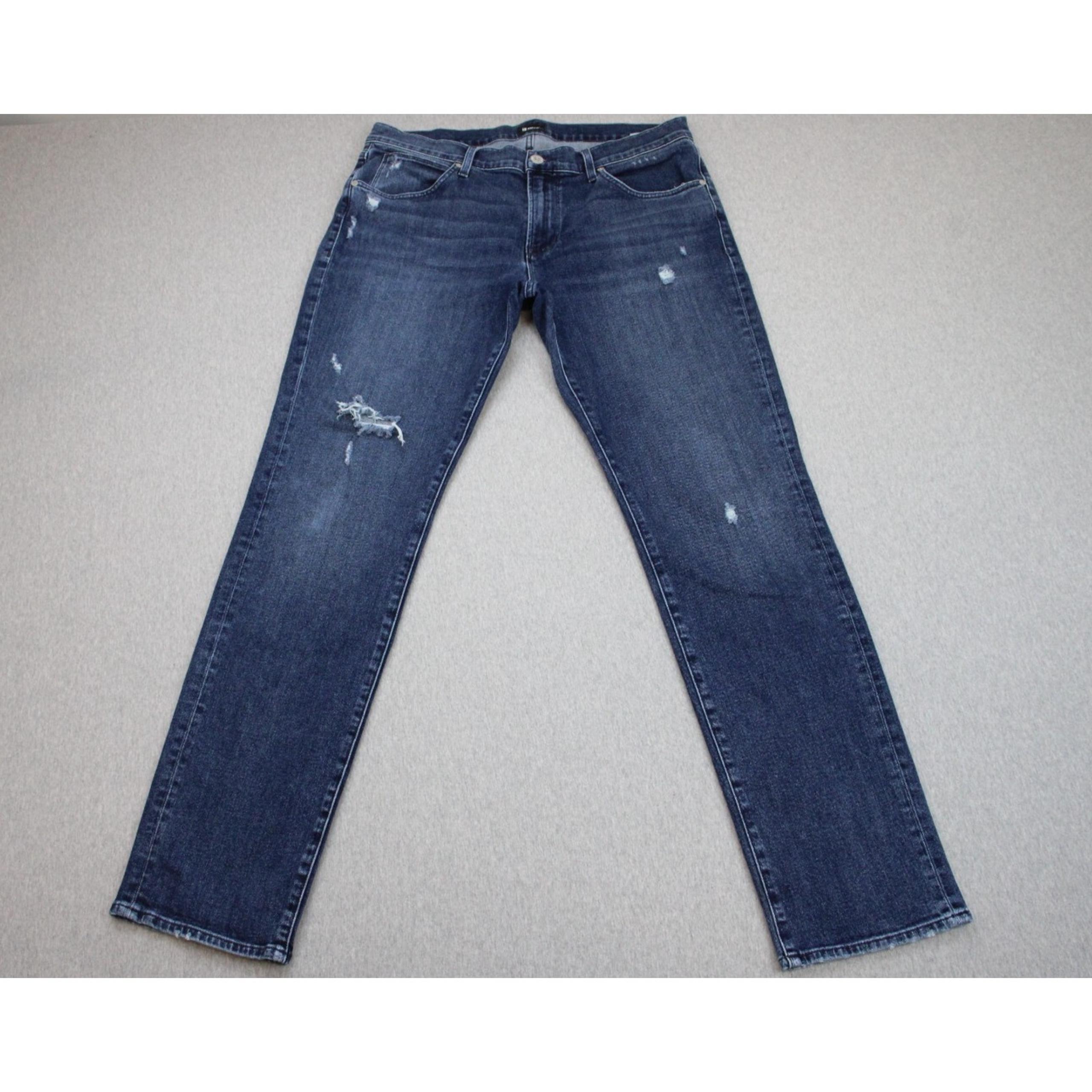 Men's Size 36 Blue Denim Byron Straight Leg Distressed 5-Pockets - Hudson Jeans