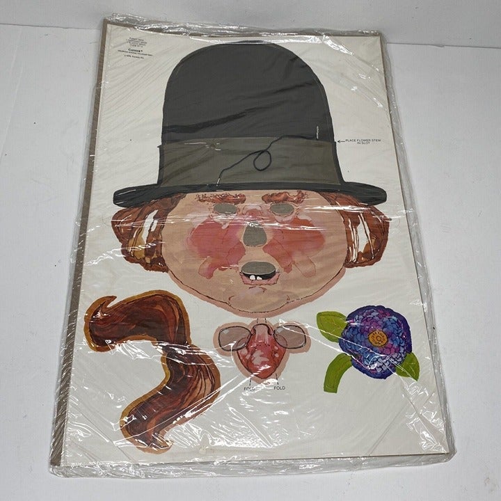 Vintage New Clown Cardboard Mask Kit Halloween 1979 Current Die Cut Old Stock