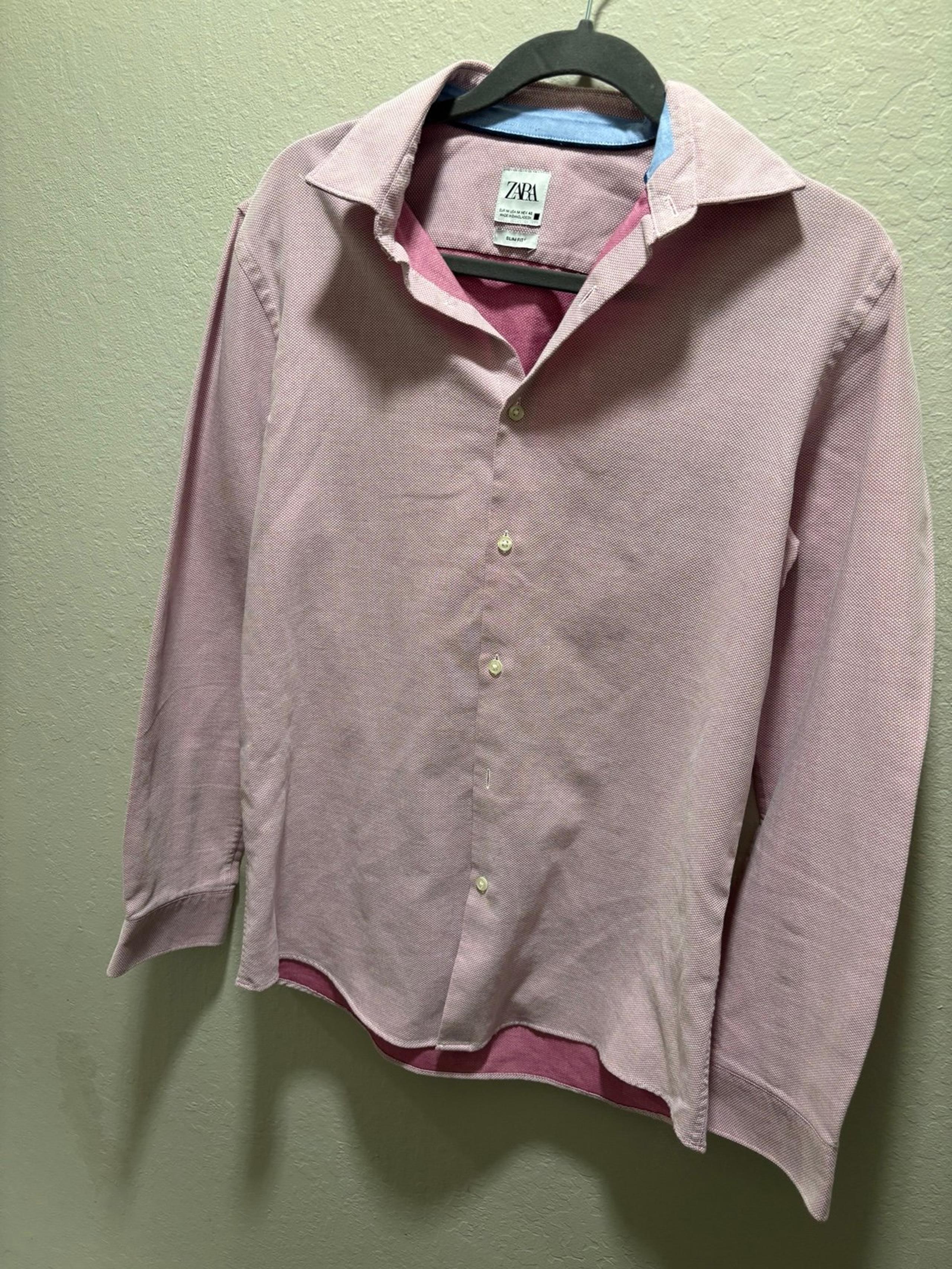 Men’s Pink Dress Shirt Slim Fit, Size M - ZARA