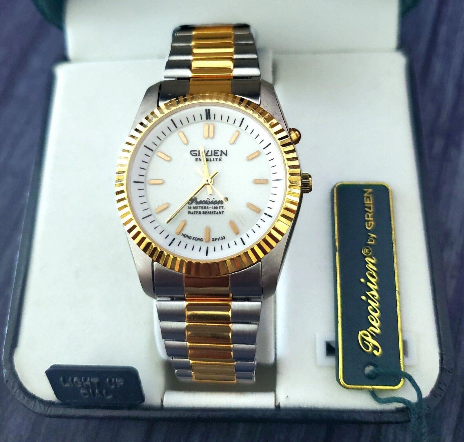 NOS Rare Gruen Embassy Fluted President Lite Dial Mens Watch
