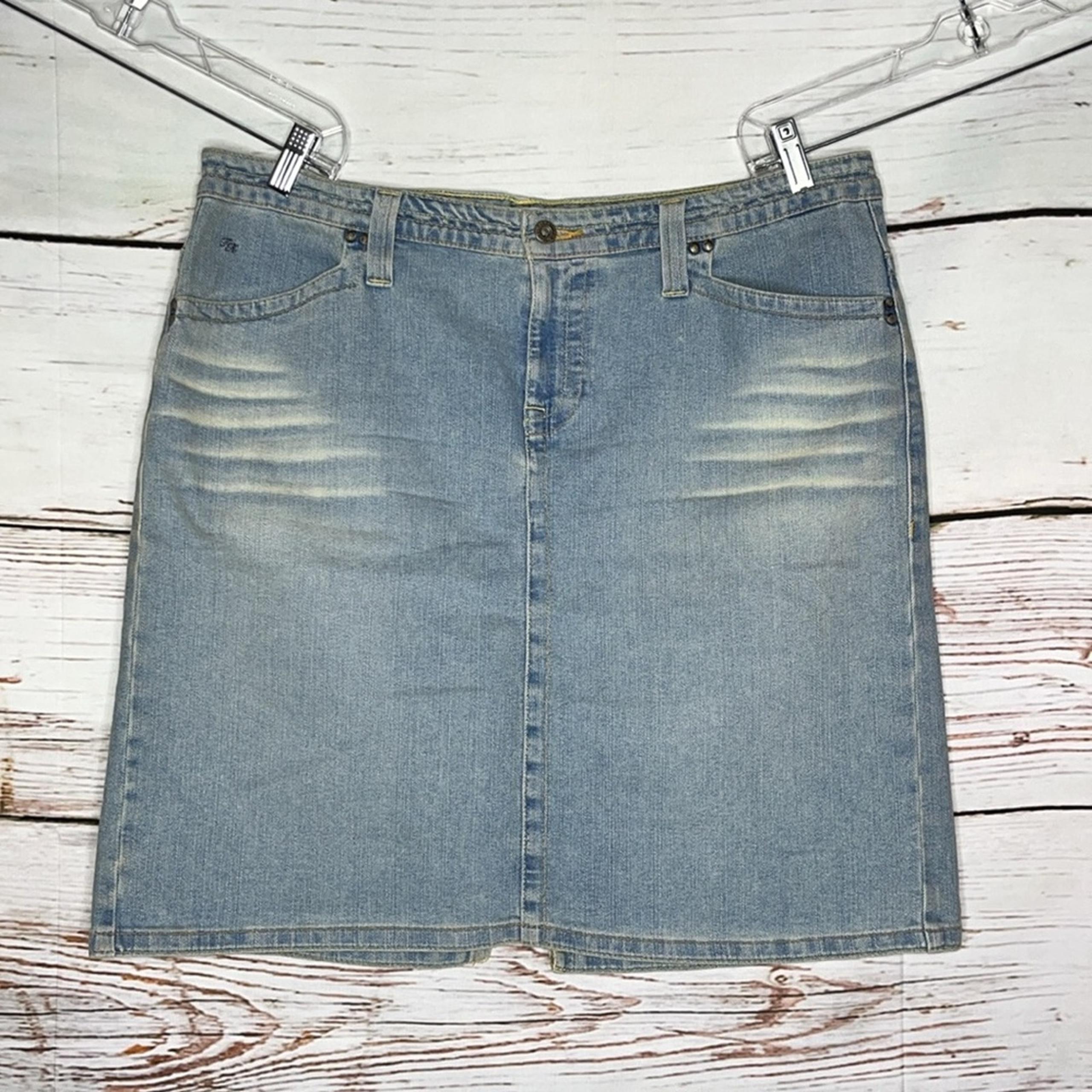 Tommy Hilfiger Size 16 Blue Denim Cotton Blend Jean Skirt w/ Back Slit
