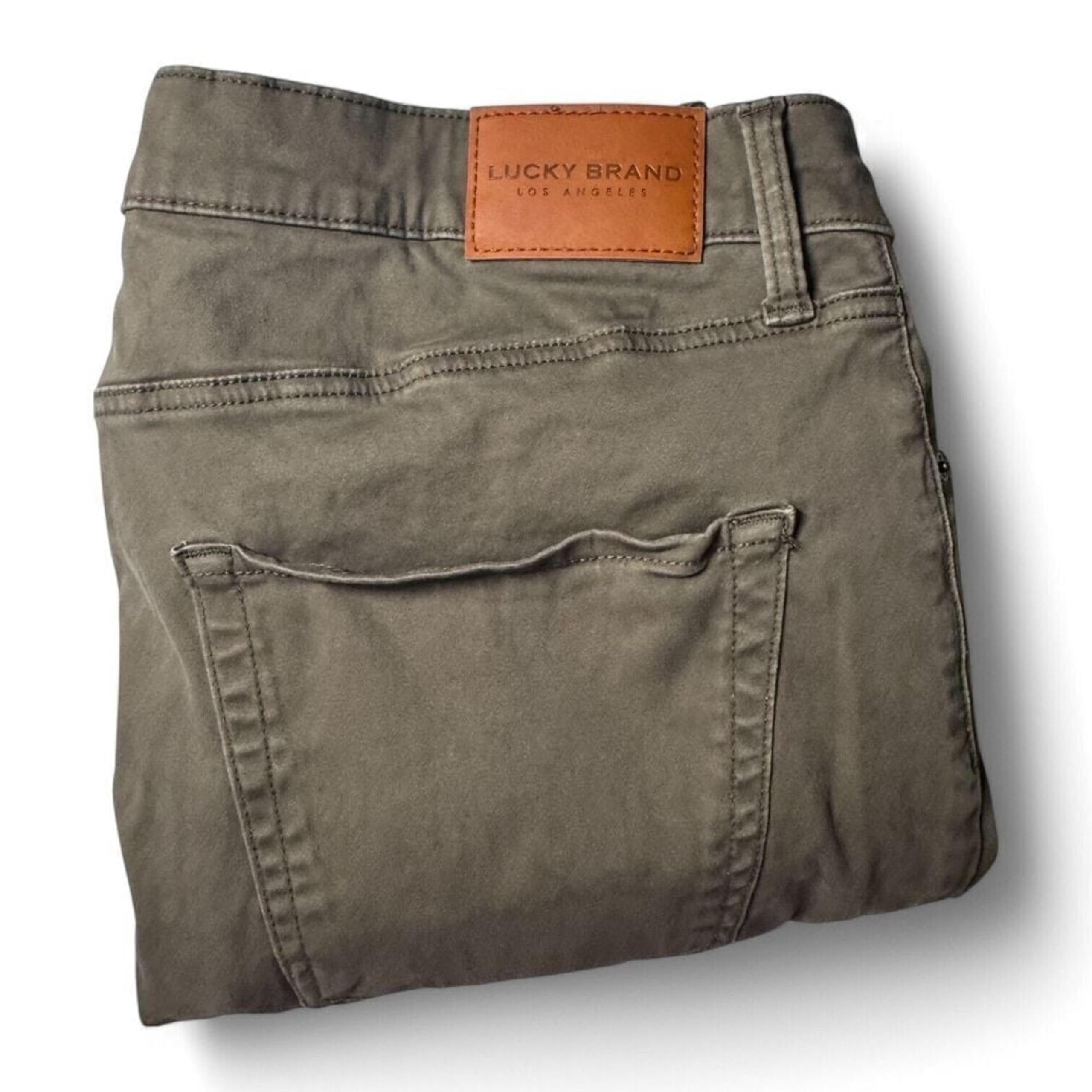 Lucky Brand Mens 36/30 Athletic Slim 410 Pants Denim Khaki Brown Flat Front