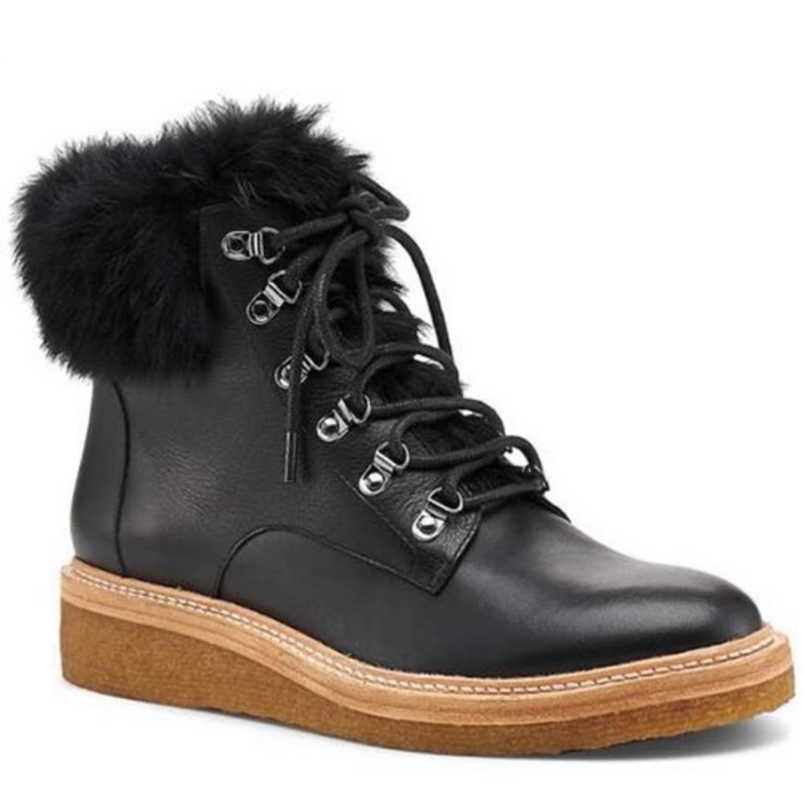 Botkier Winter Fur Trimmed Leather Ankle Boots Size 8.5
