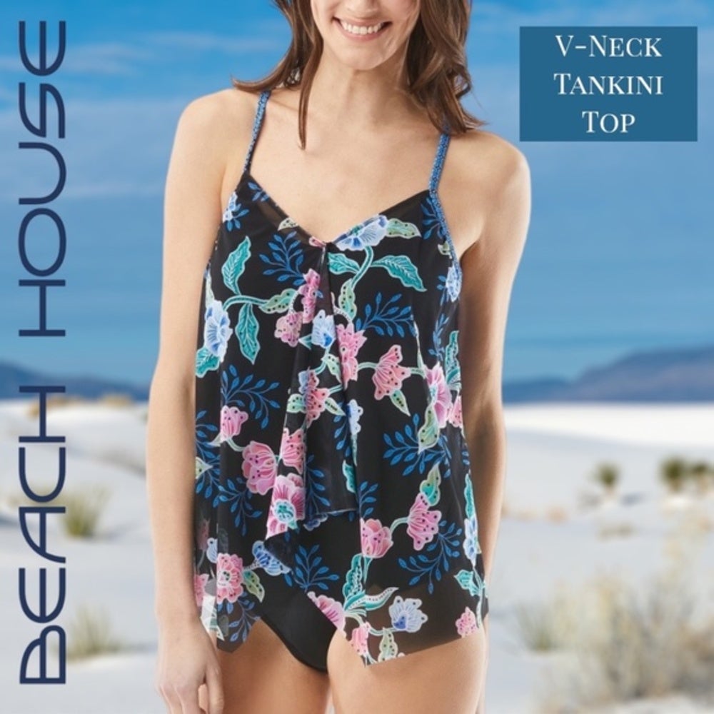 BEACH HOUSE Kerry Mesh Overlay V-Neck Tankini Swim Top