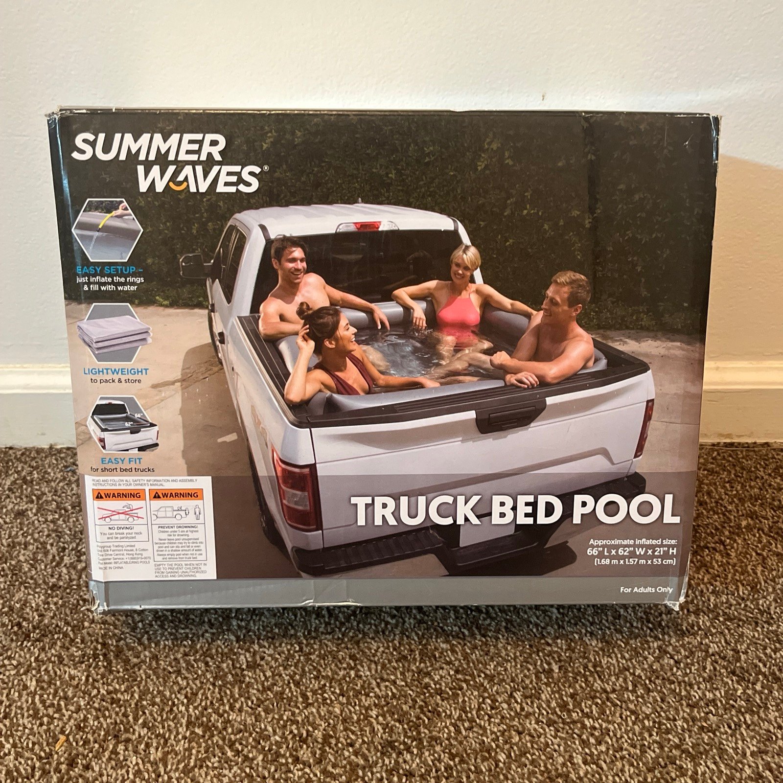 Summer Waves Inflatable Truck Bed Pool 66 x62 x21 Fits Most Truck Beds NEW