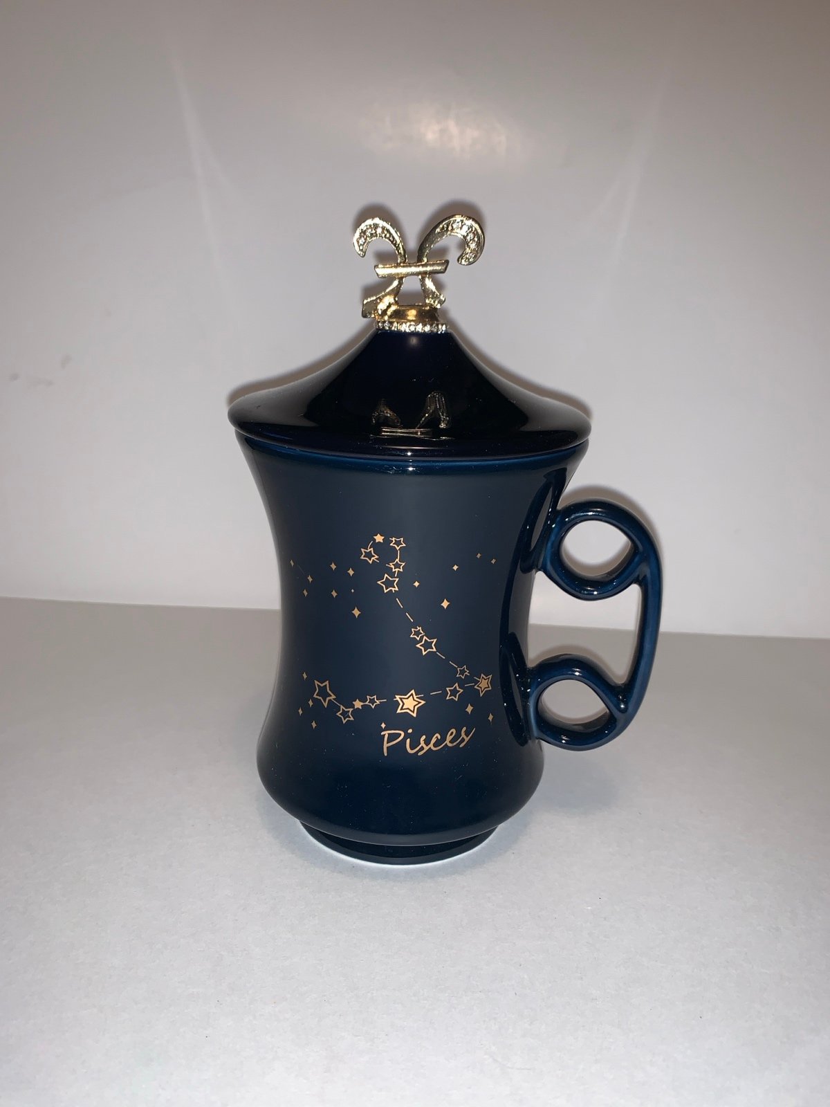 Black Ceramic Coffee Mug And Lid Footed With Embedded Constellation on Front