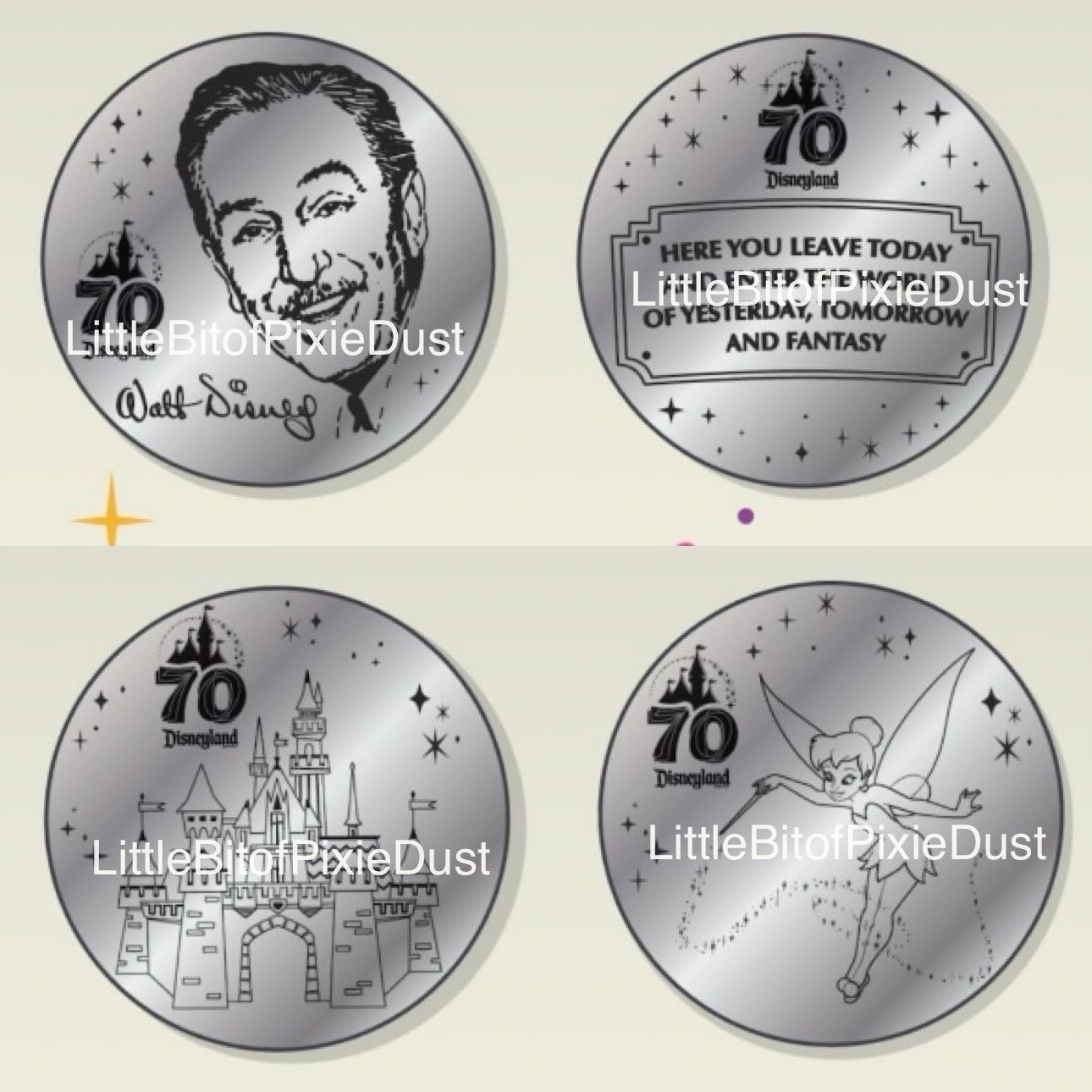 Disneyland 70th Anniversary collection medallions - Walt Disney