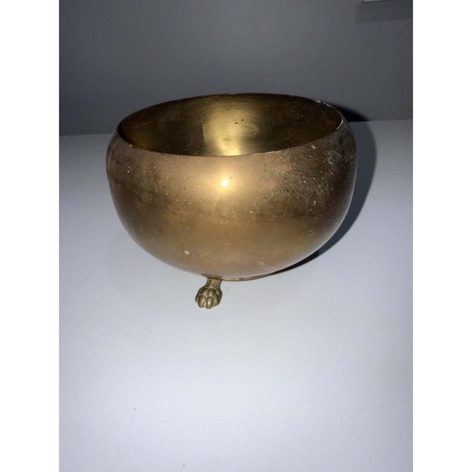 Vintage Used Three-Legged Lion's Foot Claw Brass No. 2 Ashtray Bowl S