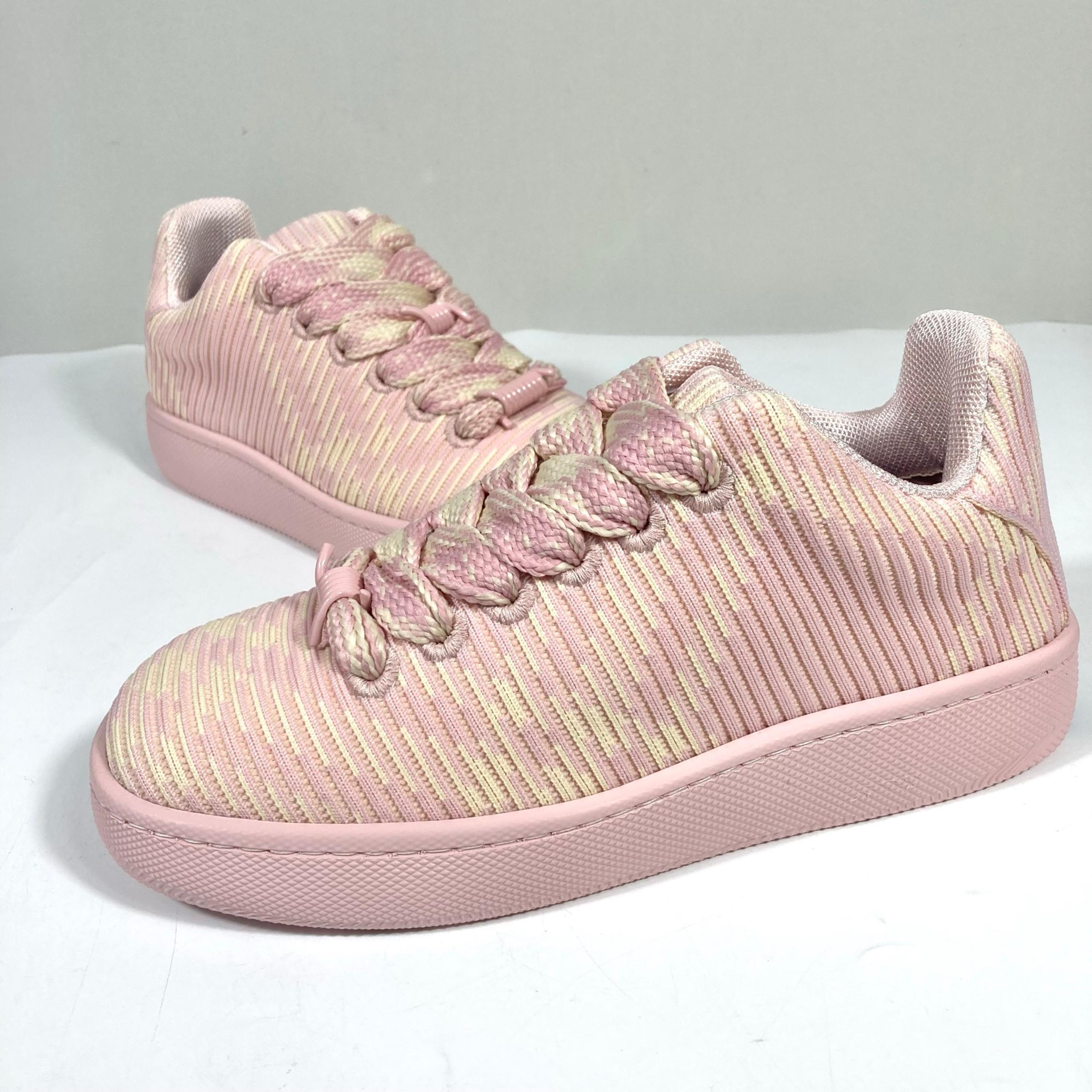 Burberry Knit Low Top Sneakers Cameo Pink Check Size 39 EU 9 US 6 UK NEW