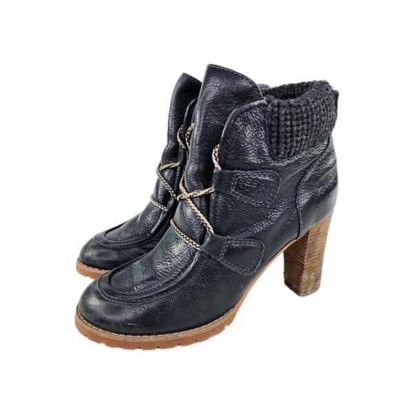 See by Chloe Knit Cuff Lace-Up Booties US 7.5 Black Leather Heel Booties Boot