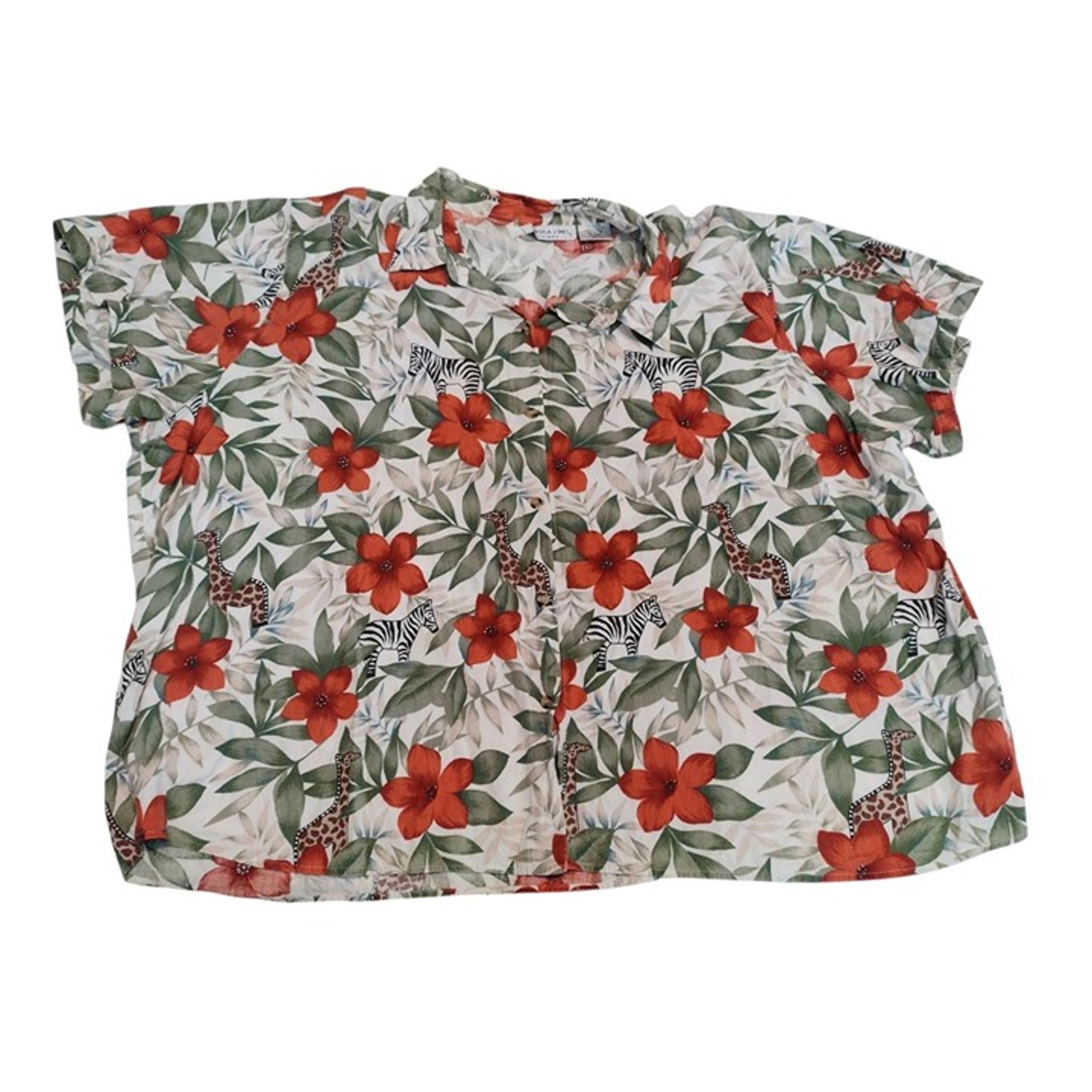 Vtg Victoria Jones Linen Blend Hawaiian Top Women's Size 5X Tropical Giraffe