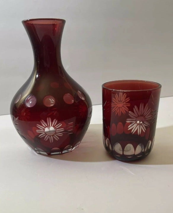 Vintage Edo Kiriko Sake cup and Pitcher