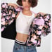 For Love and lemons floral pink black Puffer Jacket