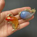 Vintage Mouse & Fish Colorful 3D Plastic Gold Tone Brooches *RARE*
