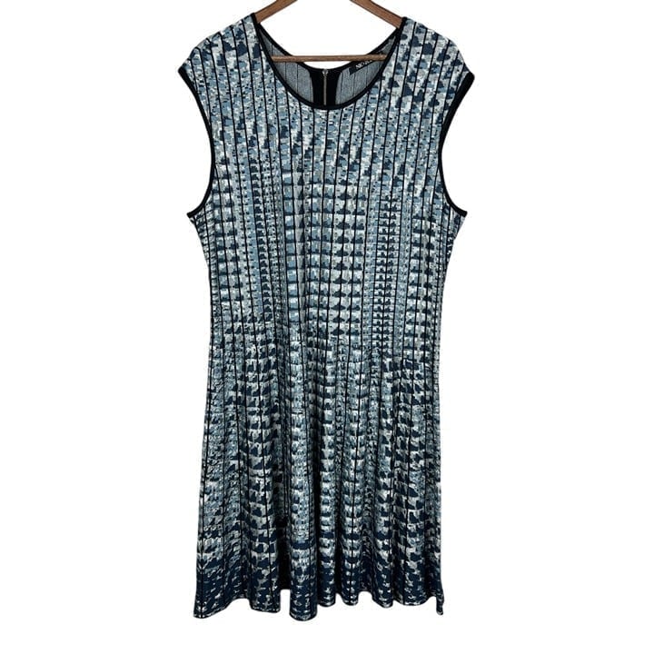 Nic + Zoe Dress Women XL Gray Blue Black Abstract Knit A-Line Pleated Sleeveless