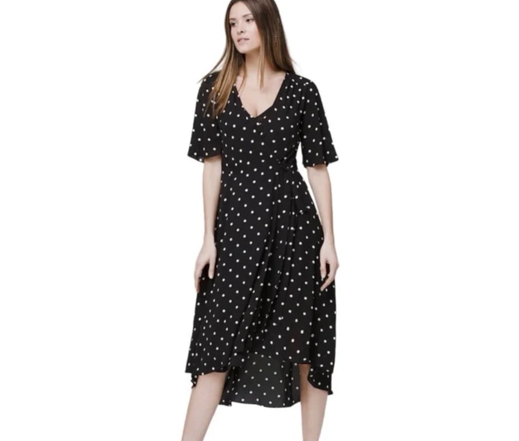 White House Black Market Black & White Polka Dot Wrap Dress Size Small